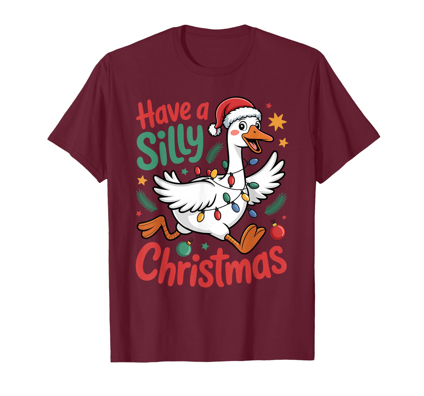 Have A Silly Christmas Funny Santa Goose Lights Festive T-Shirt