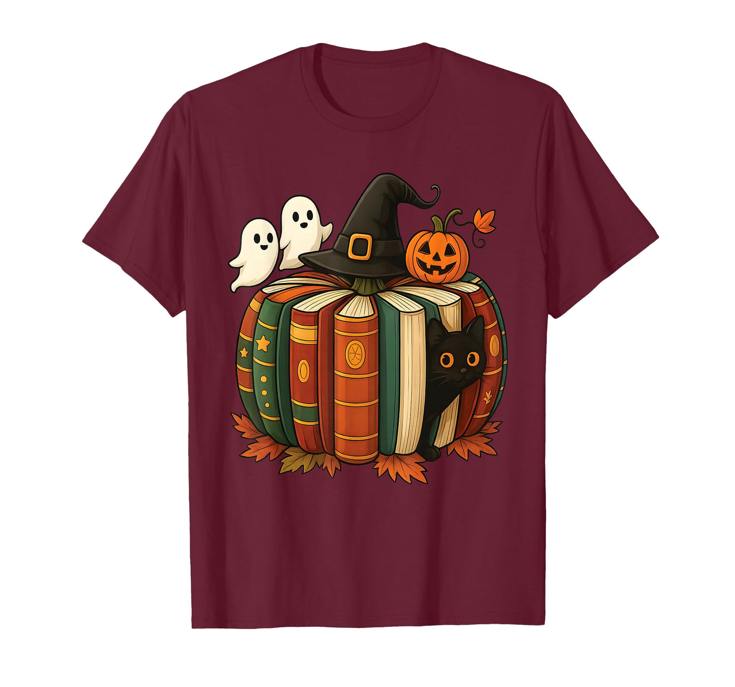 Fall Book Pumpkin Reading Witch Hat Halloween Teacher T-Shirt