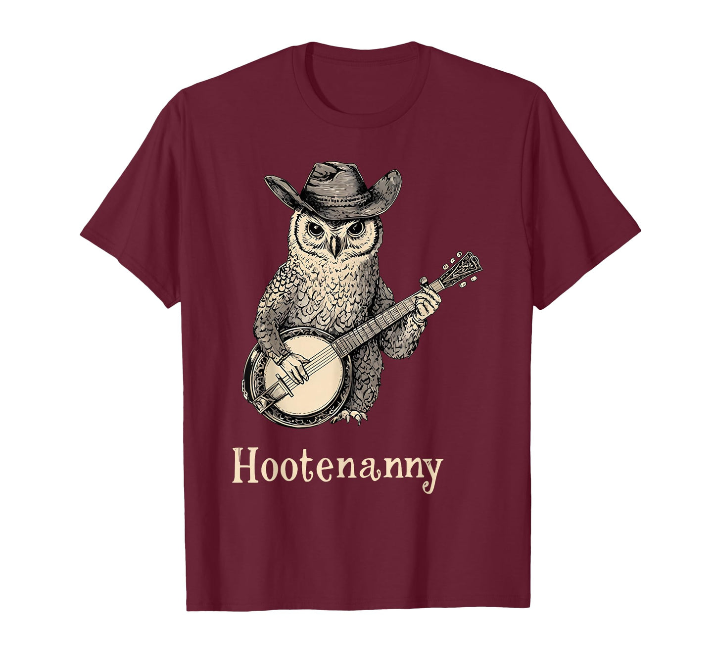 Hootenanny Owl Playing Banjo Country Owl Banjo Guitar Music T-Shirt