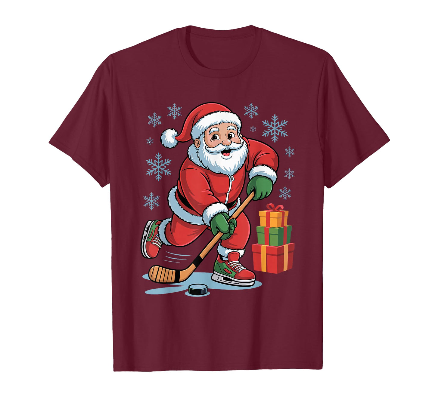 Santa Playing Hockey Funny Holiday Christmas Xmas Pajama T-Shirt