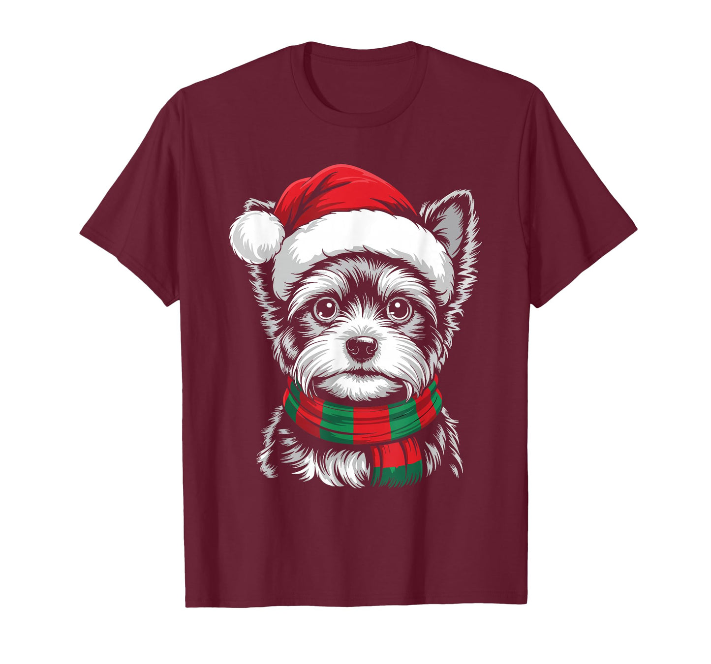 Yorkie Dog Xmas Santa Hat Scarf Christmas Costume T-Shirt