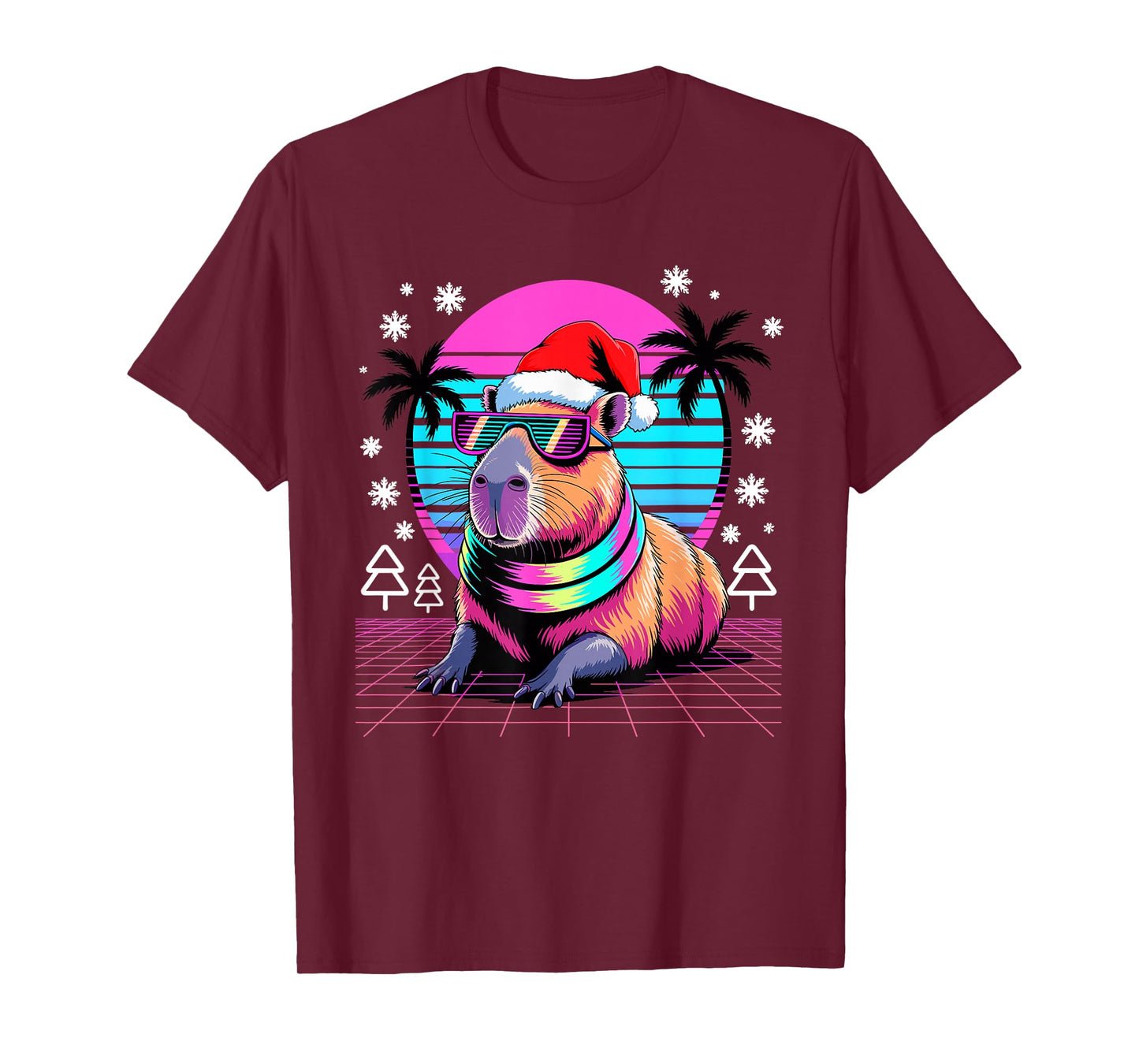 Christmas Synthwave Capybara Sunglasses Capybaras T-Shirt