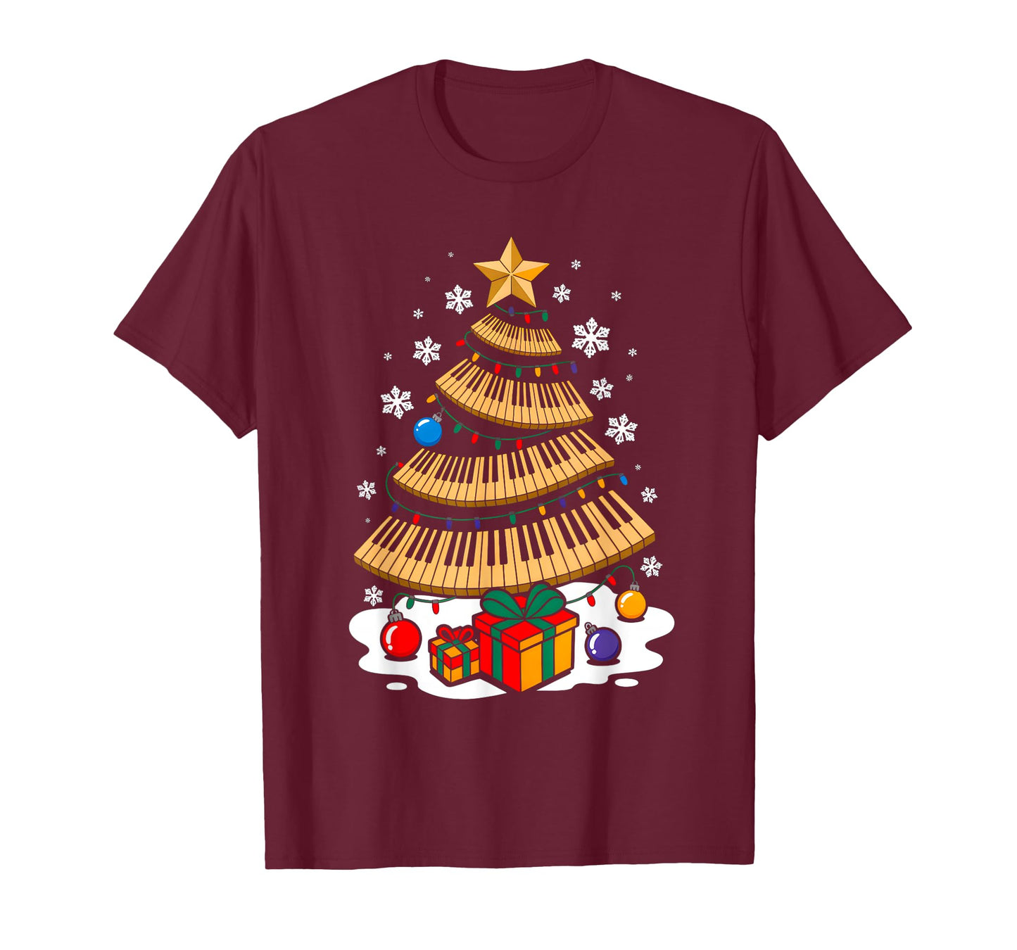 Christmas Piano Player Xmas Tree Funny Music Lover Santa T-Shirt