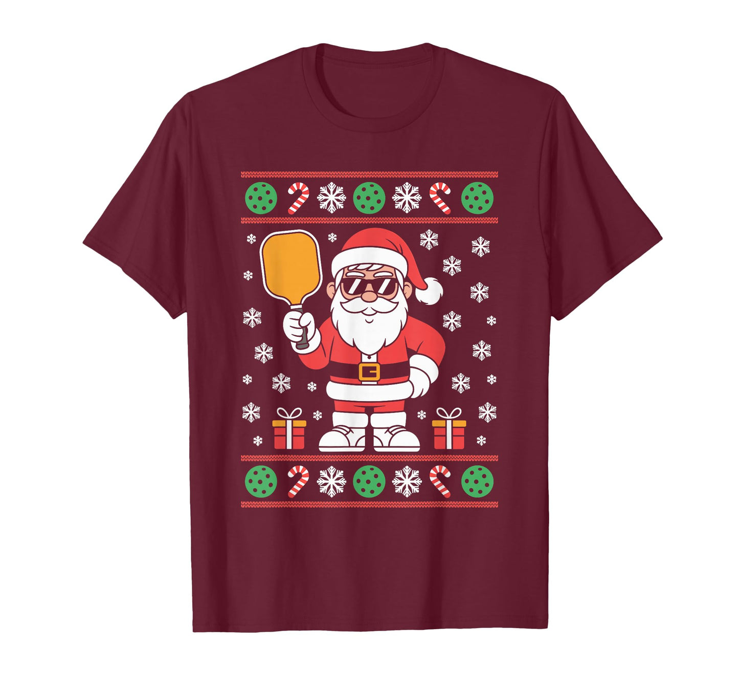 Santa Claus Pickleball Player Ugly Christmas Sweater Paddle T-Shirt