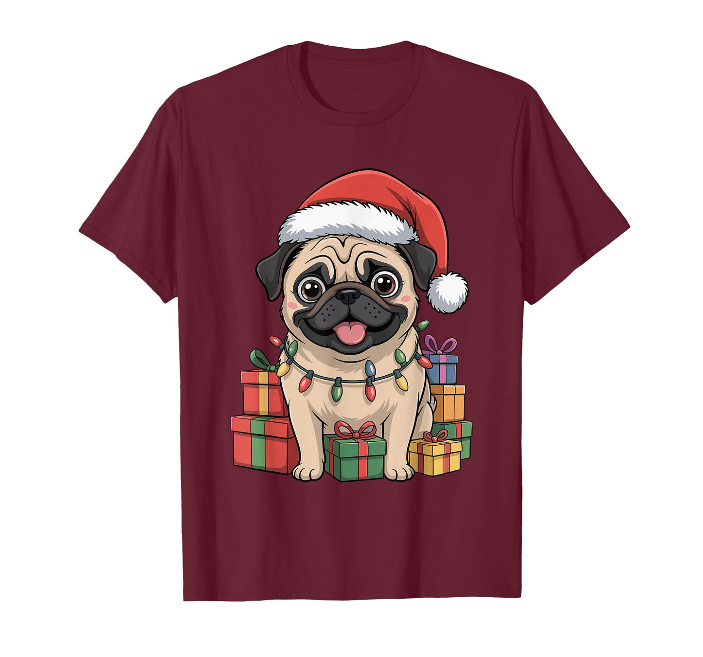 Cute Pug Santa Hat Christmas Xmas Dog Lovers Holiday T-Shirt