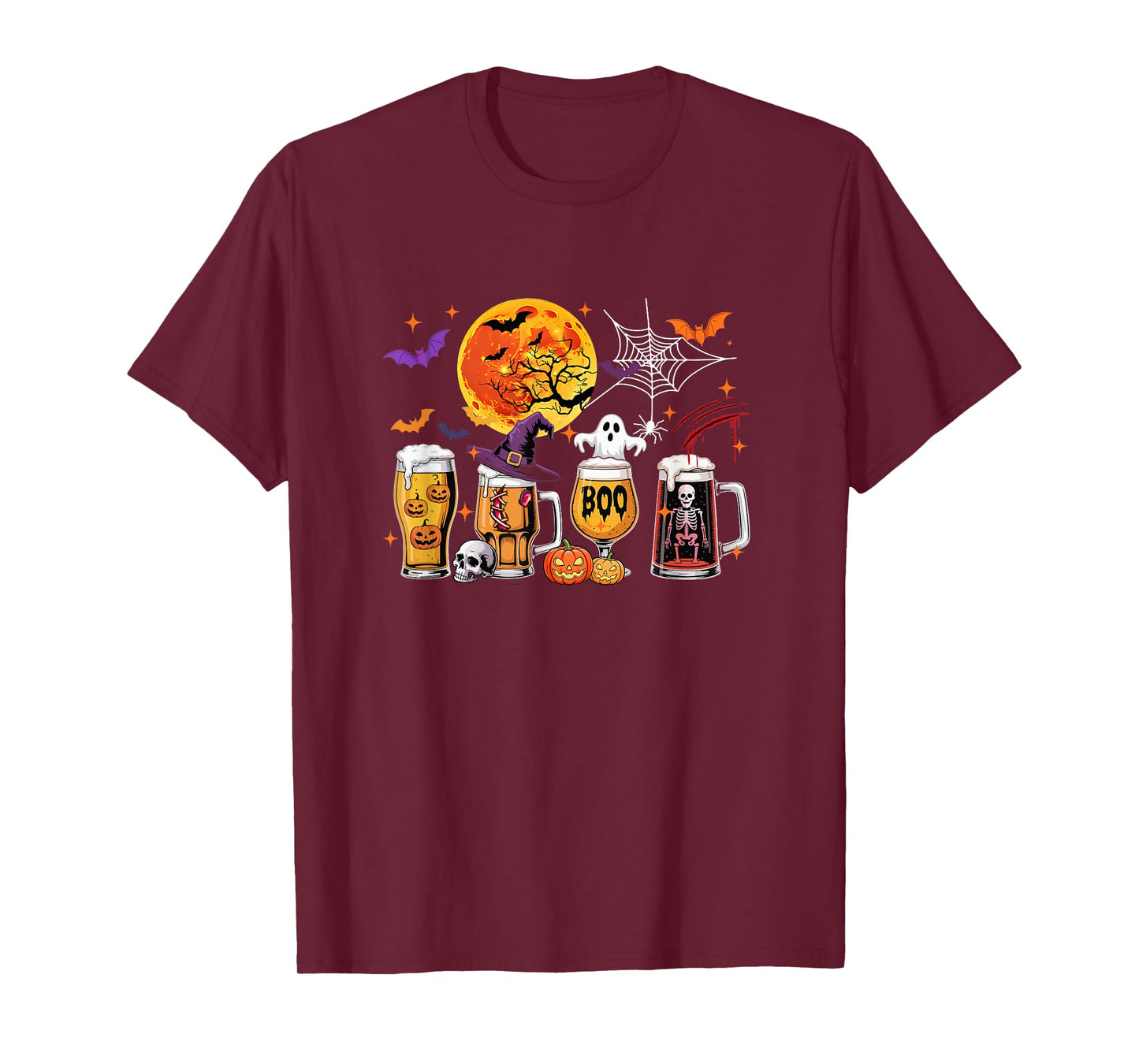 Collection Beer Glasses Halloween Witch Boo Skeleton Drinker T-Shirt