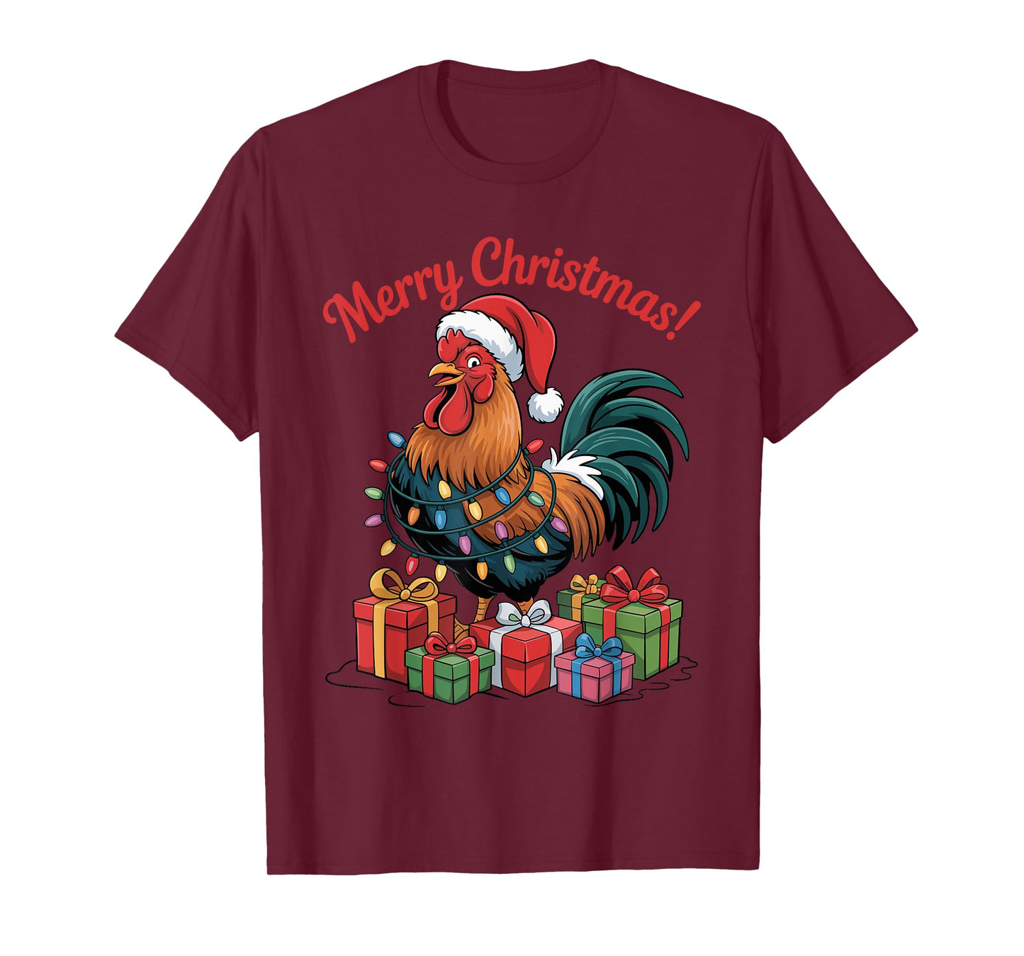 Funny Rooster Santa Hat Animals Lovers Ugly Christmas Pajama T-Shirt