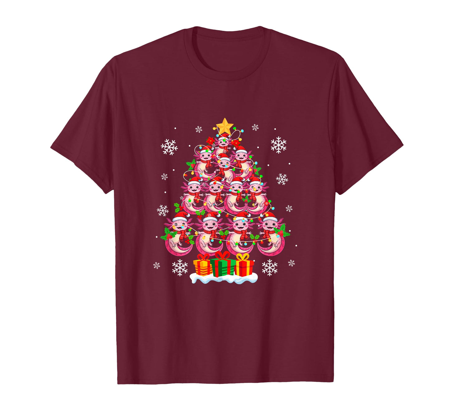 Group Santa Axolotls As Xmas Tree Colorful Lights Lover Kids T-Shirt