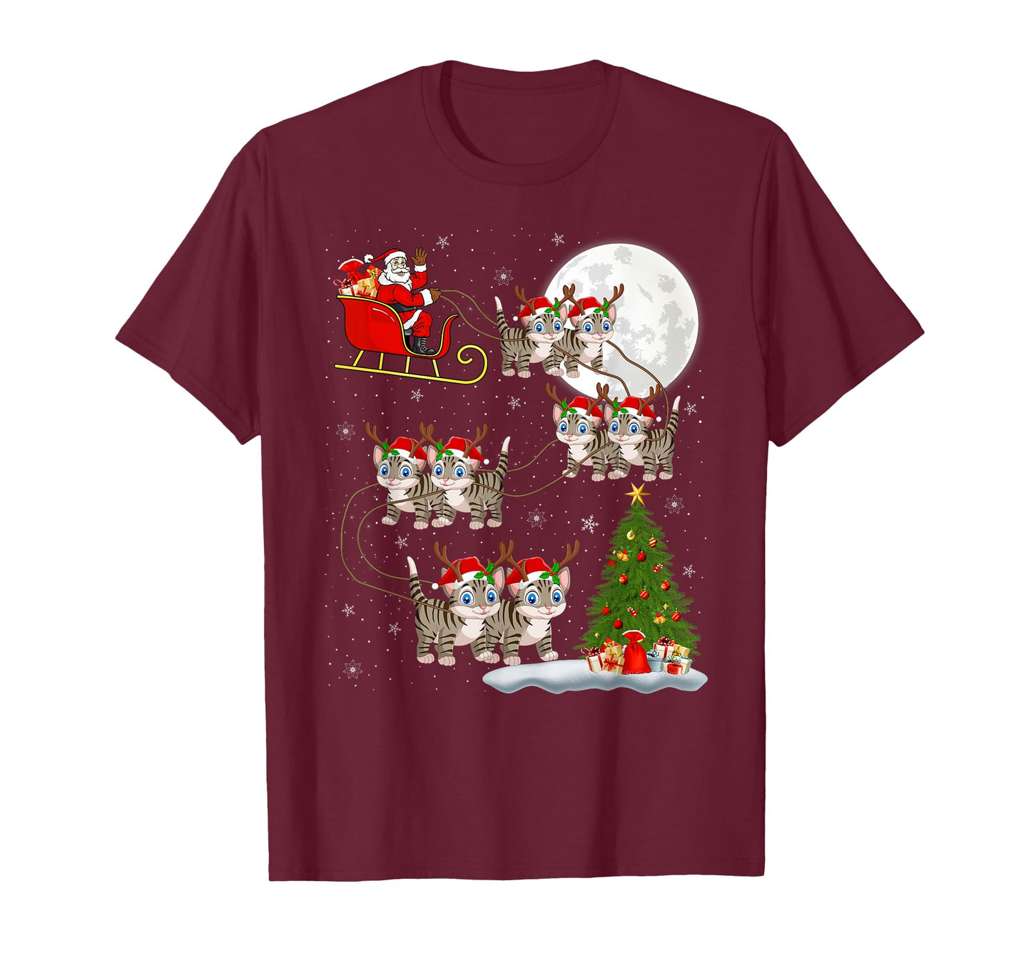 Cats Santa Sleigh Flying Funny Magical Christmas T-Shirt