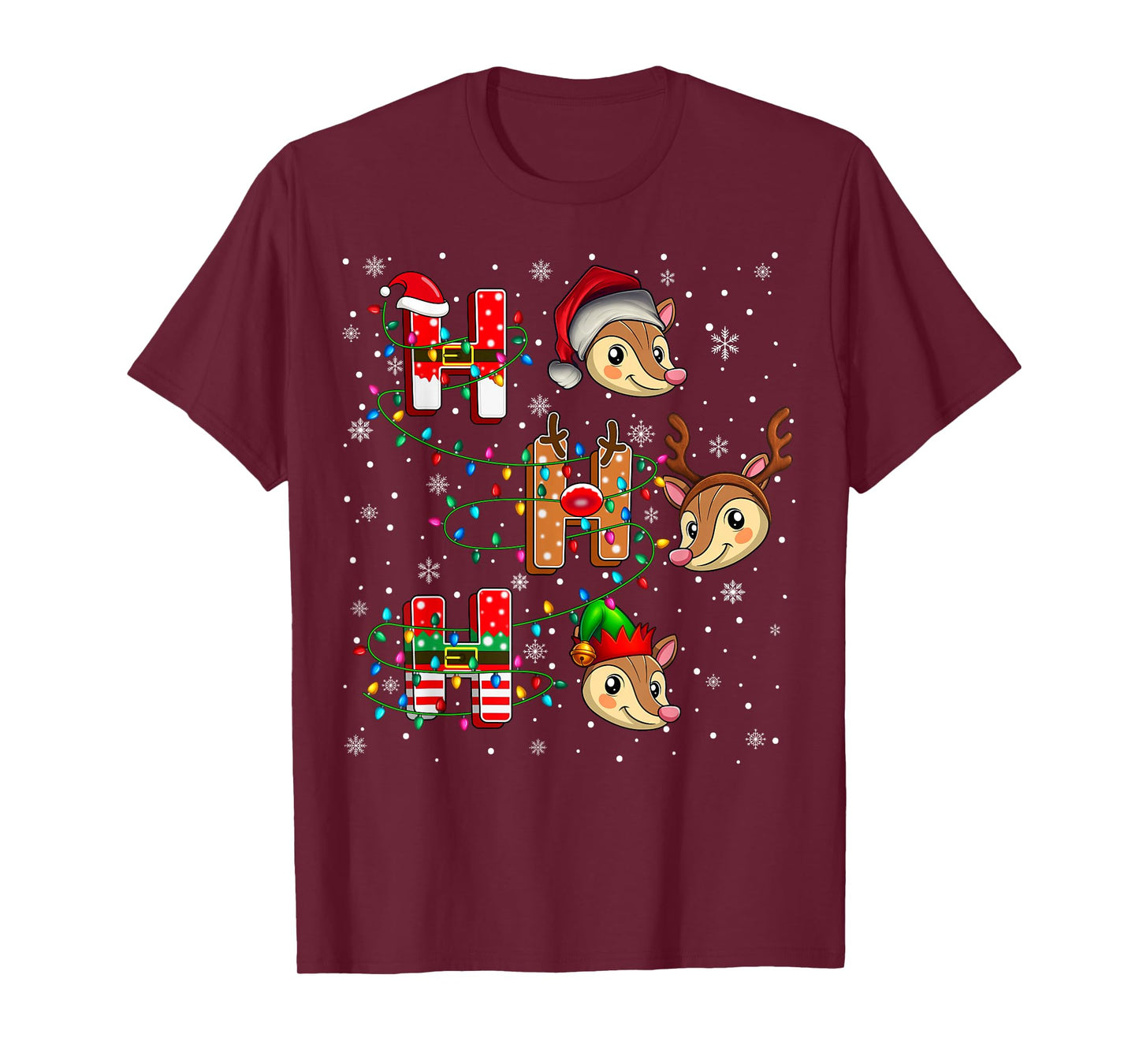 Ho Ho Ho Santa Reindeer Hat Elf Armadillo Animal Christmas T-Shirt
