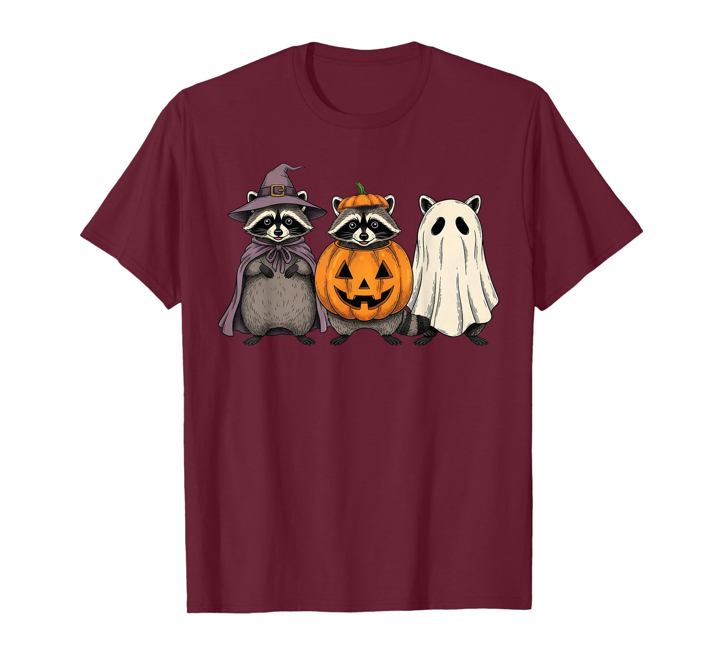 Spooky Ghost Raccoon Lover Pumpkin Halloween T-Shirt
