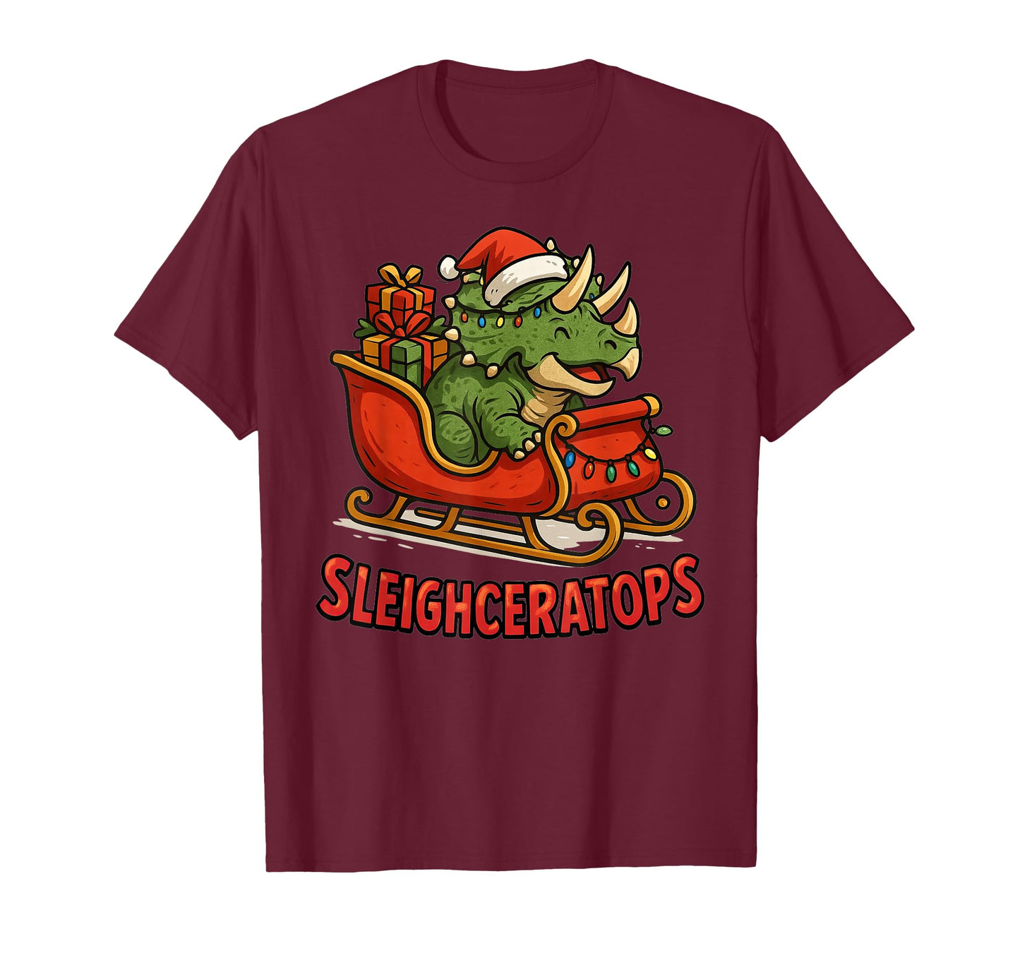 Sleighceratops Cute Ceratops Dinosaur Funny Christmas Dino T-Shirt