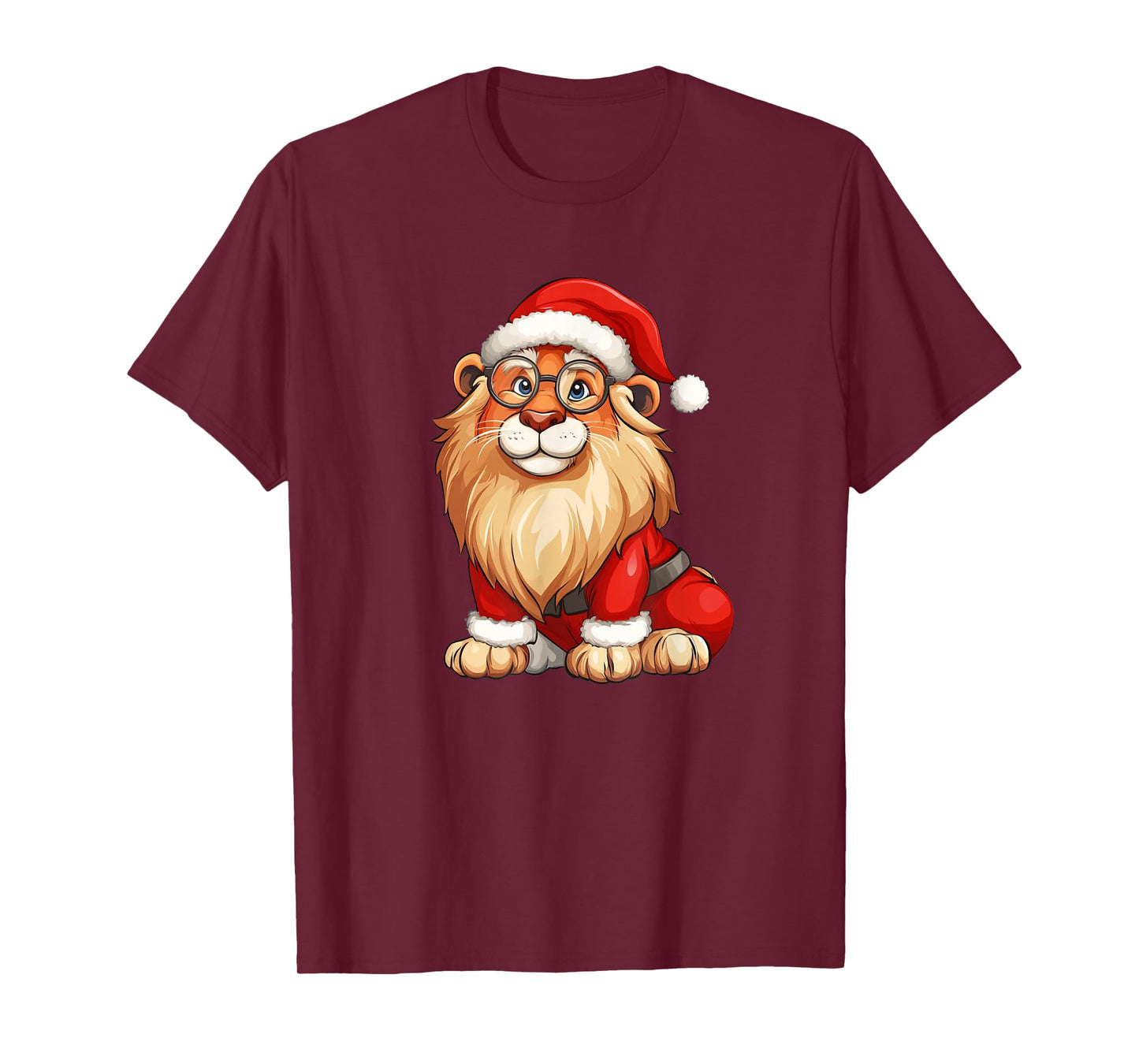 Festive Lion Roaring in a Santa Claus Hat Costume T-Shirt