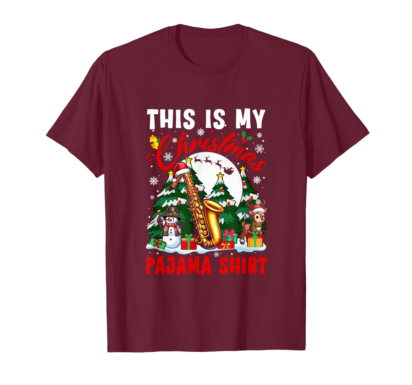 My Christmas Pajama Shirt Santa Saxophone Snowman Instrument T-Shirt