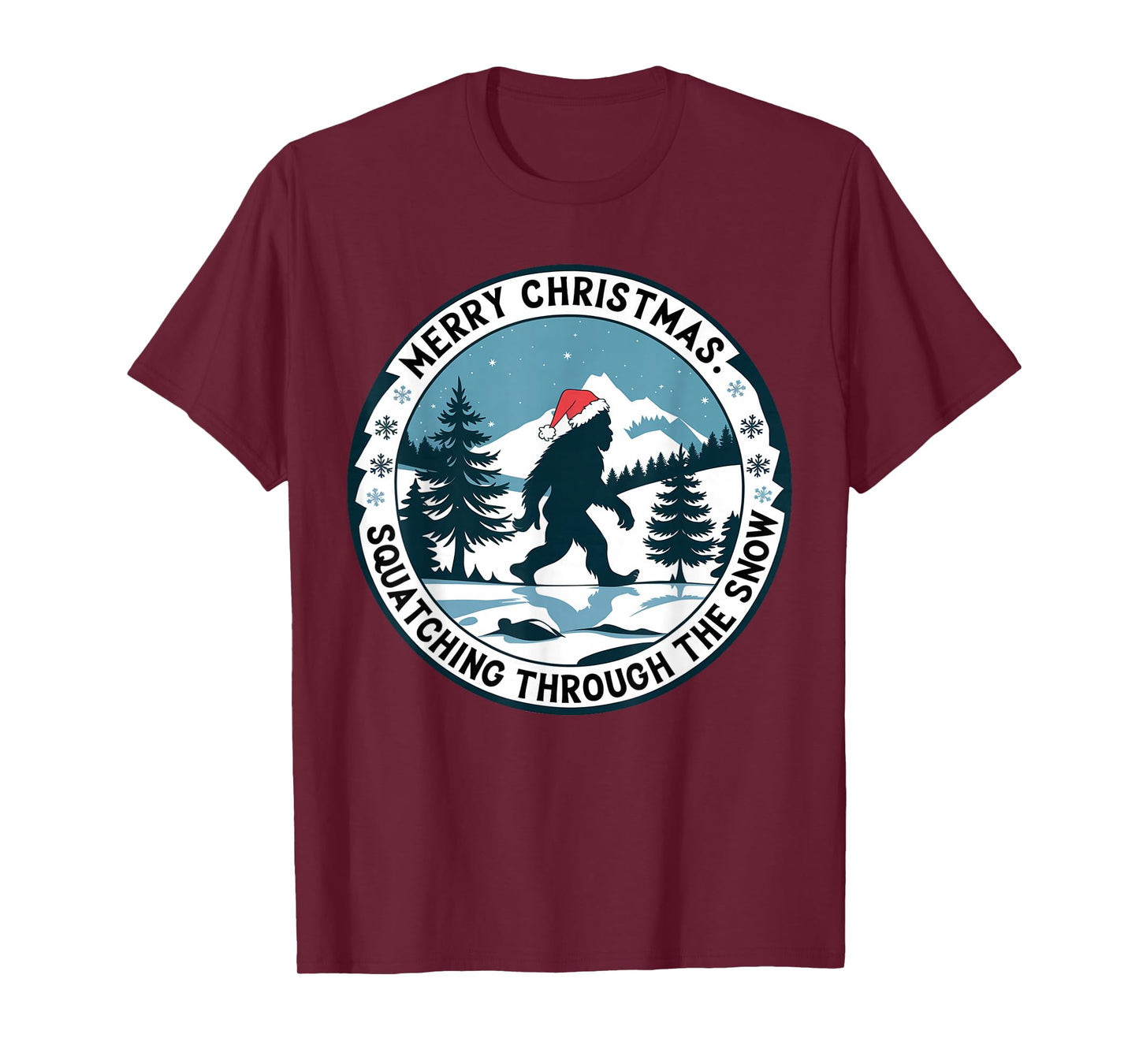 Merry Christmas Bigfoot Squatching Through The Snow Xmas T-Shirt