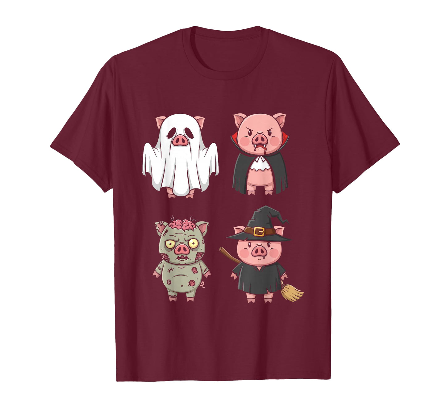 Pig Spooky Witch Boo Zombie Cute Pig Halloween Boys & Girls T-Shirt