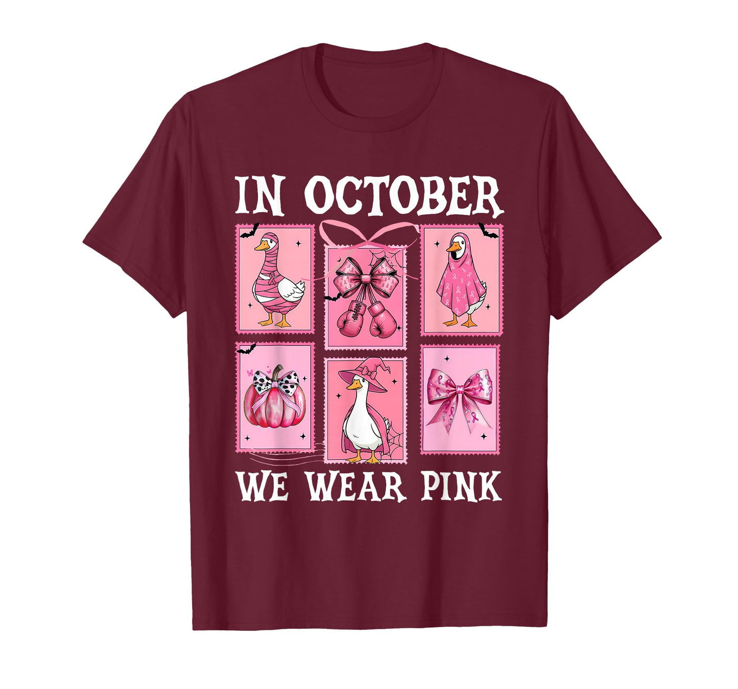 in October We Wear Pink Goose Bow Breast Cancer Awareness T-Shirt