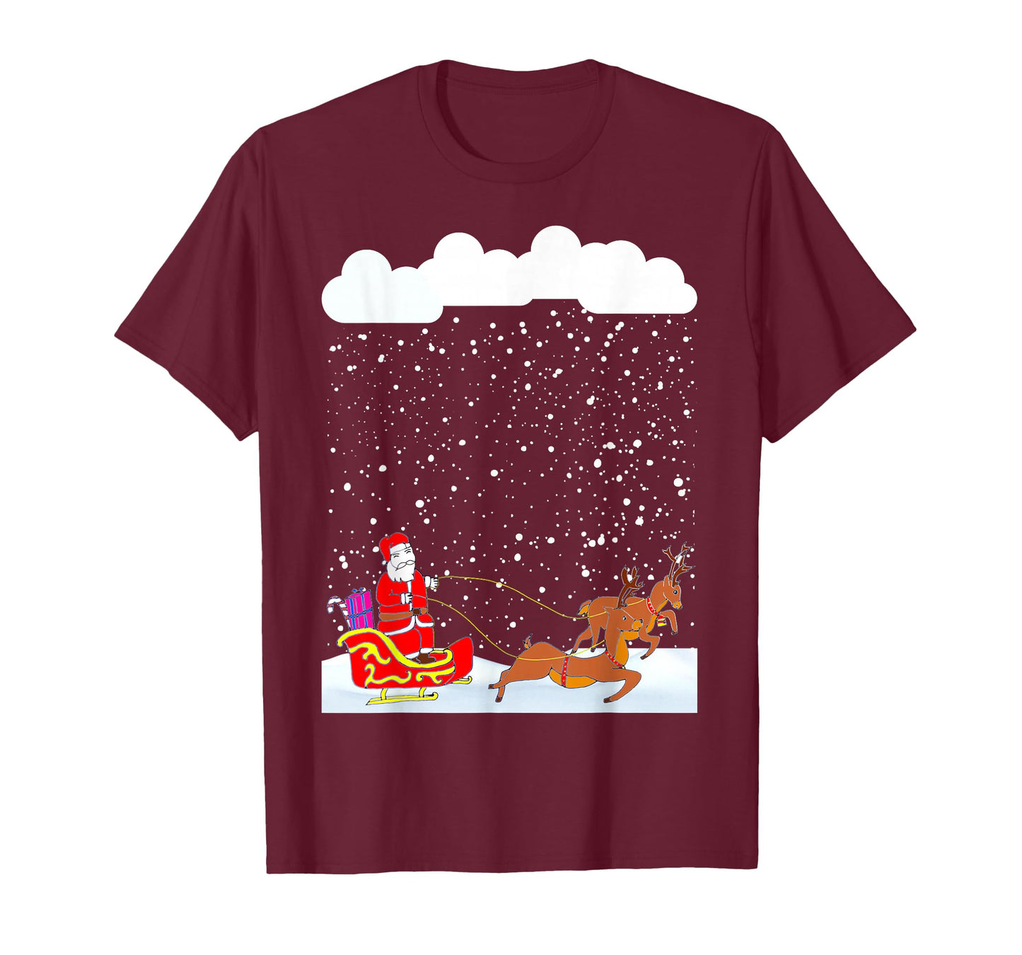 Snowy Santa Claus with Reindeer Snowflakes Christmas Winter T-Shirt