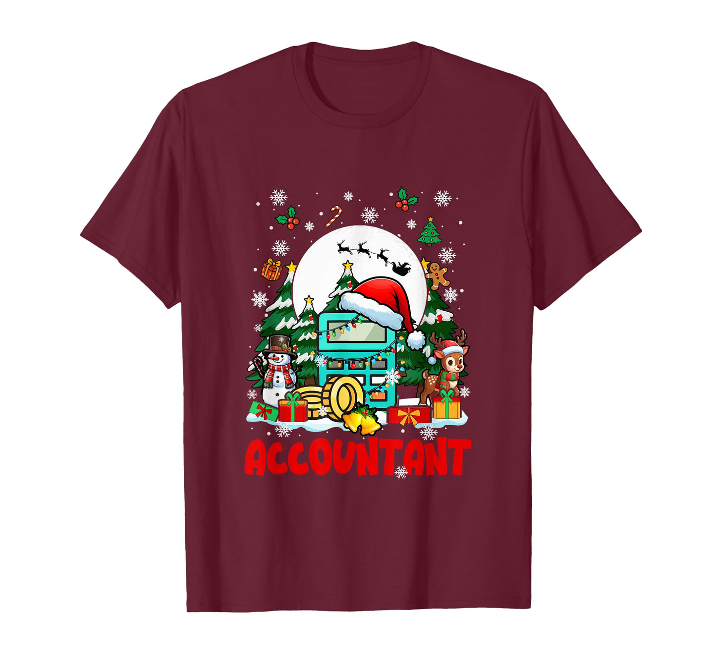 Accountant Job Tools Santa Snowmen Reindeer Christmas Trees T-Shirt