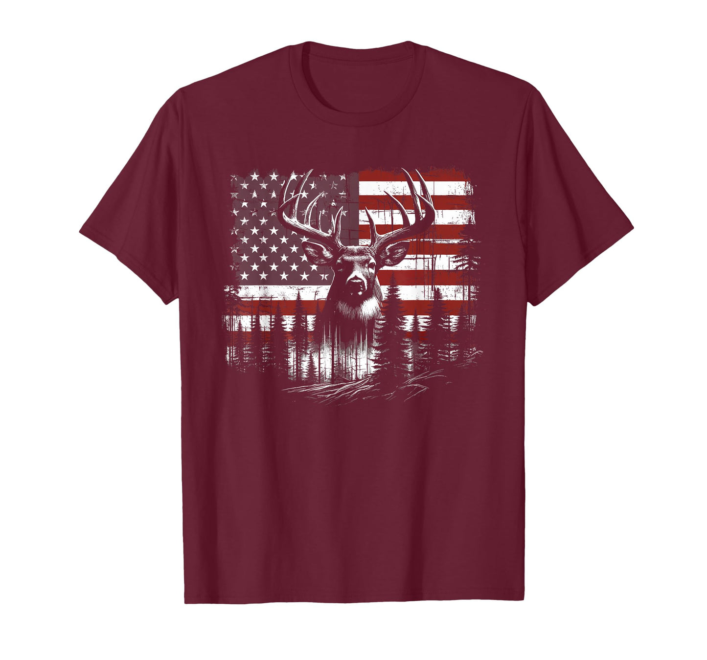 Deer Hunting American Flag Whitetail Buck Antlers T-Shirt