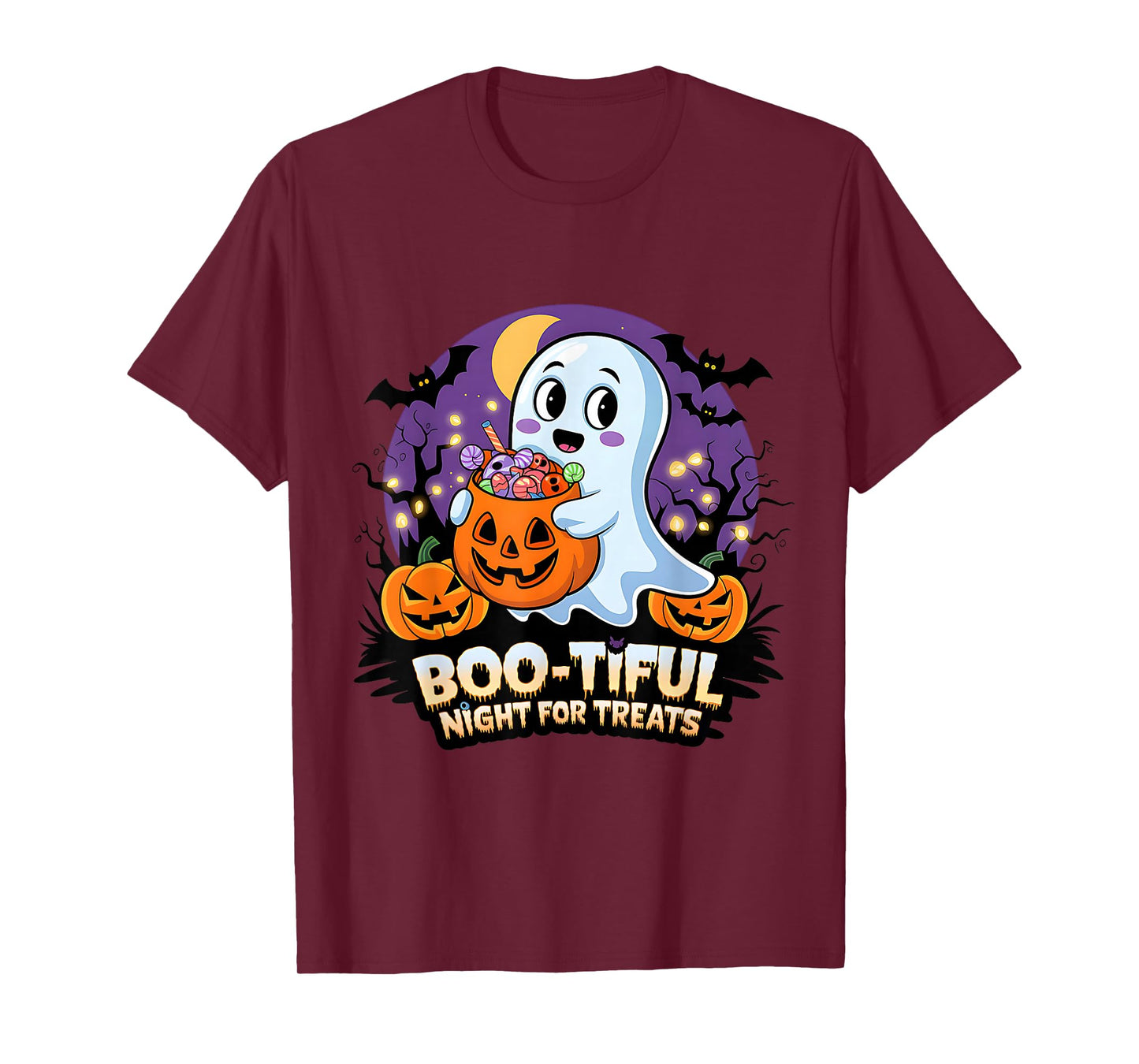 Cute Funny Ghost Halloween Design Boo-Tiful Night for Treats T-Shirt