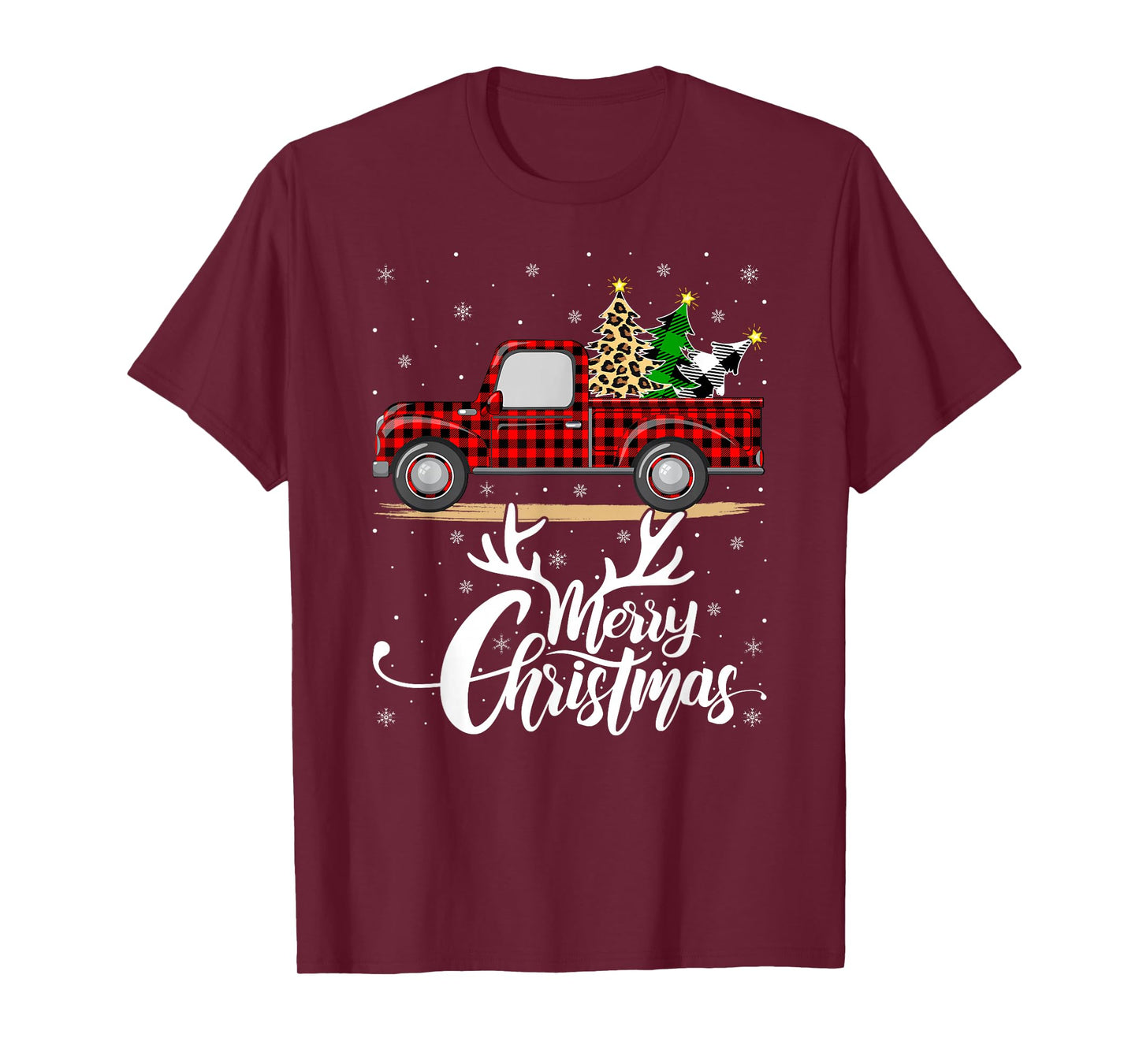 Merry Christmas Tree Buffalo Plaid Truck Family Group Xmas T-Shirt