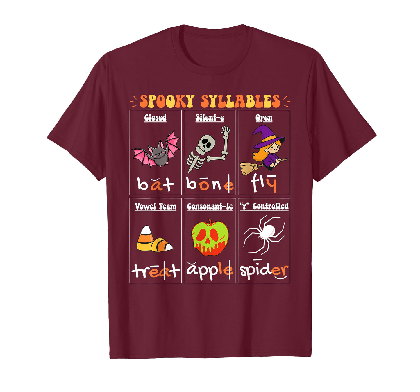 Halloween Reading Spooky Syllables Teacher Vintage T-Shirt