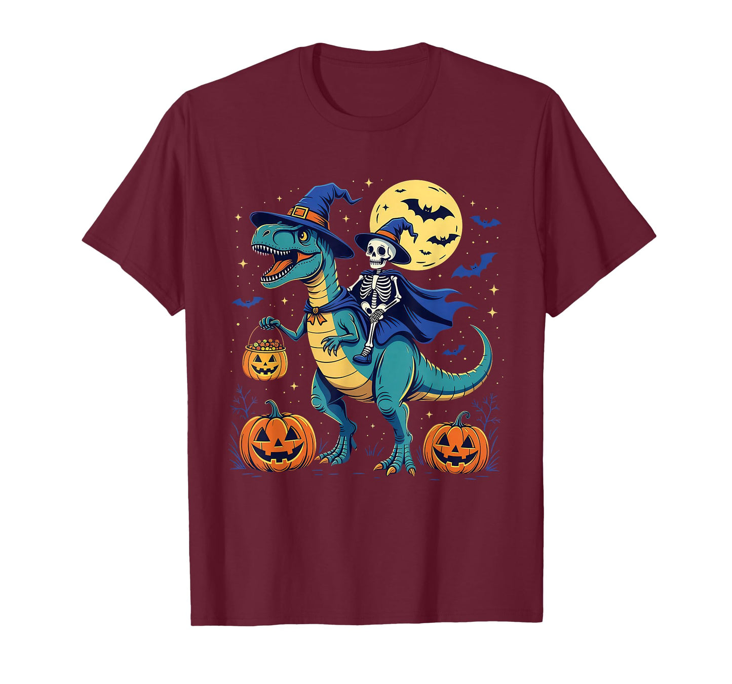 Trick-or-Rex Halloween Dinosaur Witch Skeleton Rider T-Shirt