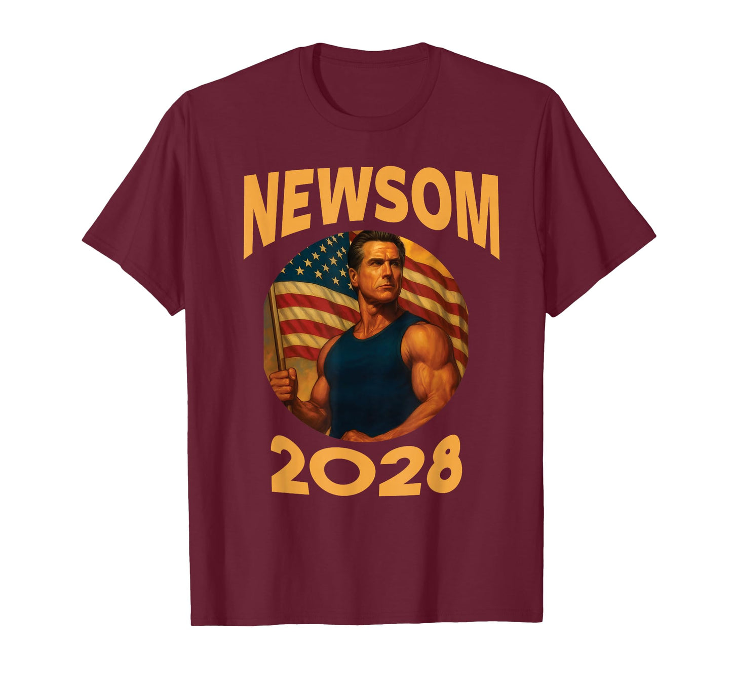 Gavin Newsom 2028 Political Satire Muscle American Patriot T-Shirt