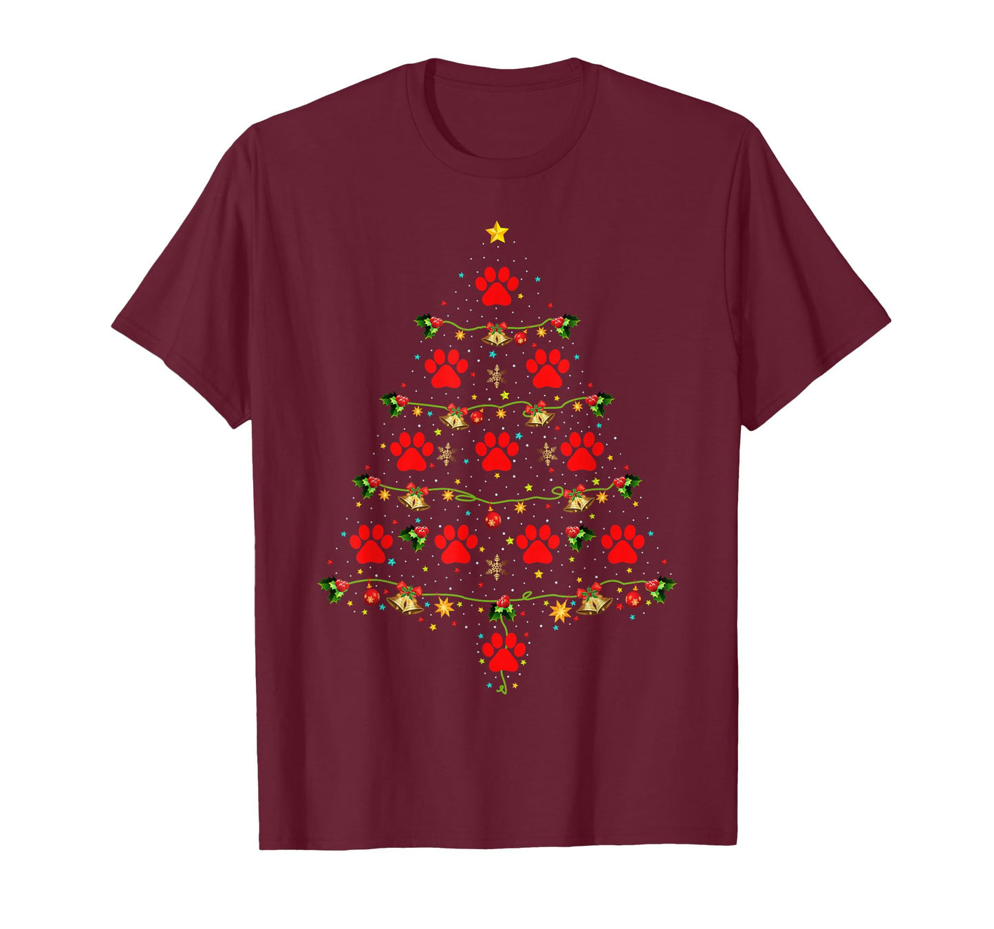 Dog Paw Christmas Tree Lights Puppy Dog Lover Xmas Pajamas T-Shirt