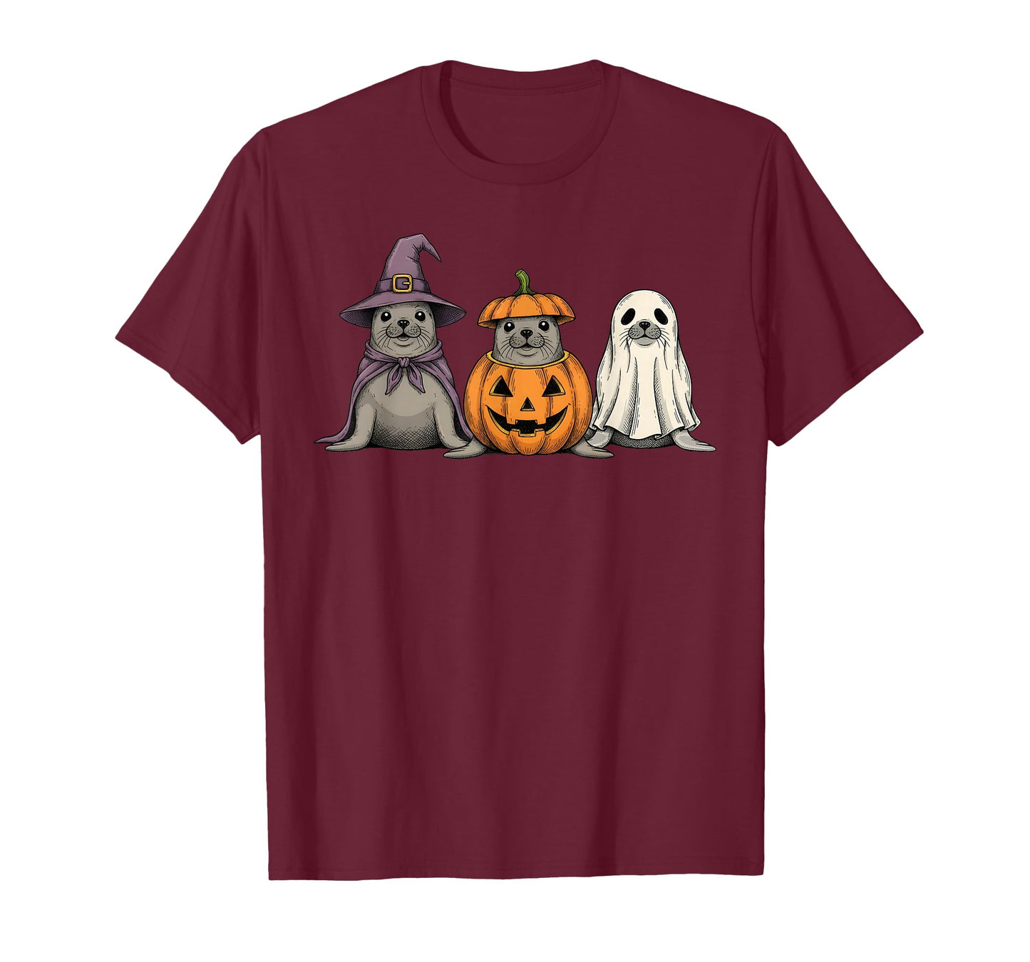 Spooky Ghost Seal Lover Pumpkin Halloween T-Shirt