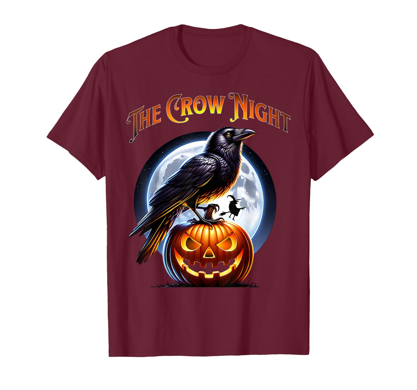 The Crow Night Raven Pumpkin Halloween Witch Moon Scene T-Shirt