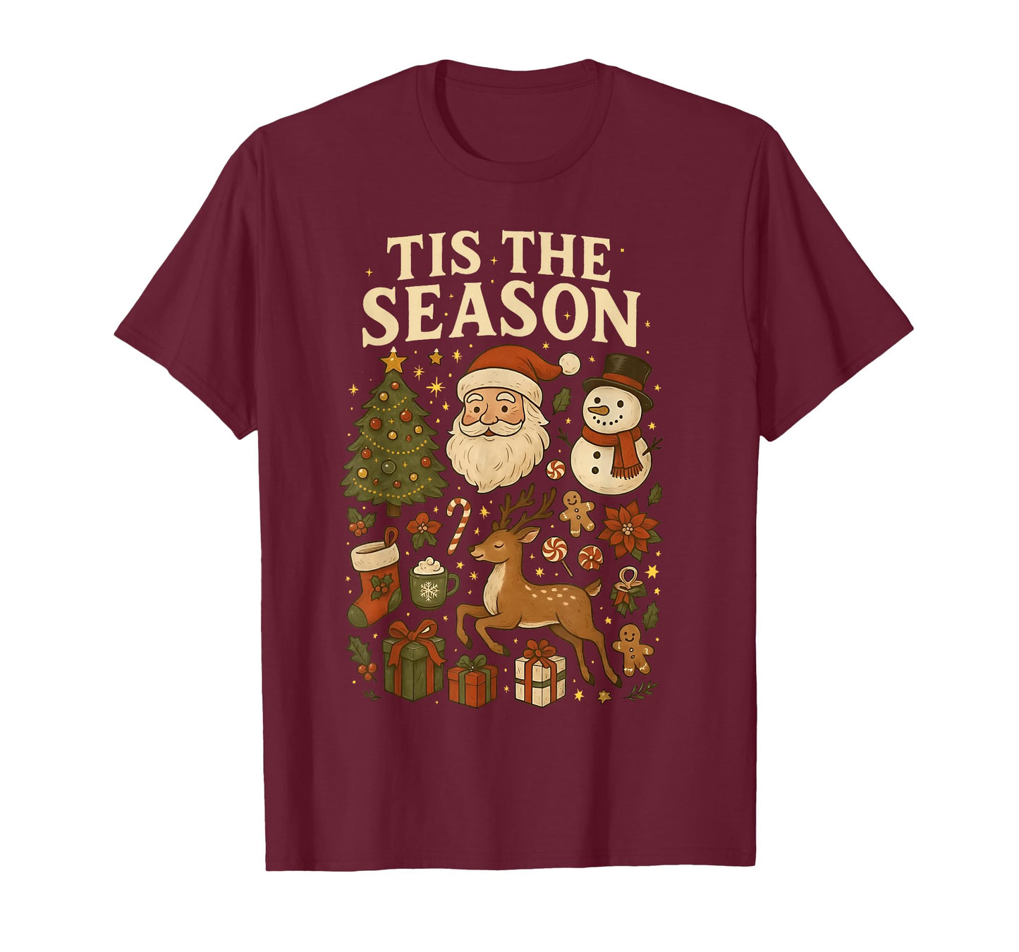 ‘Tis The Season Vintage Christmas Cute Icons Holiday Graphic T-Shirt