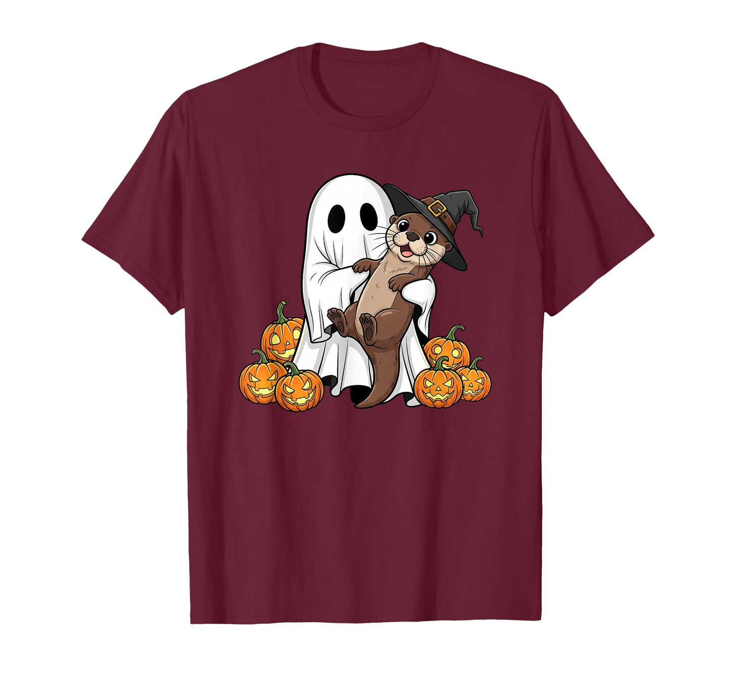 Funny Ghost Otter Pumpkin Halloween Kids Mens Womens T-Shirt