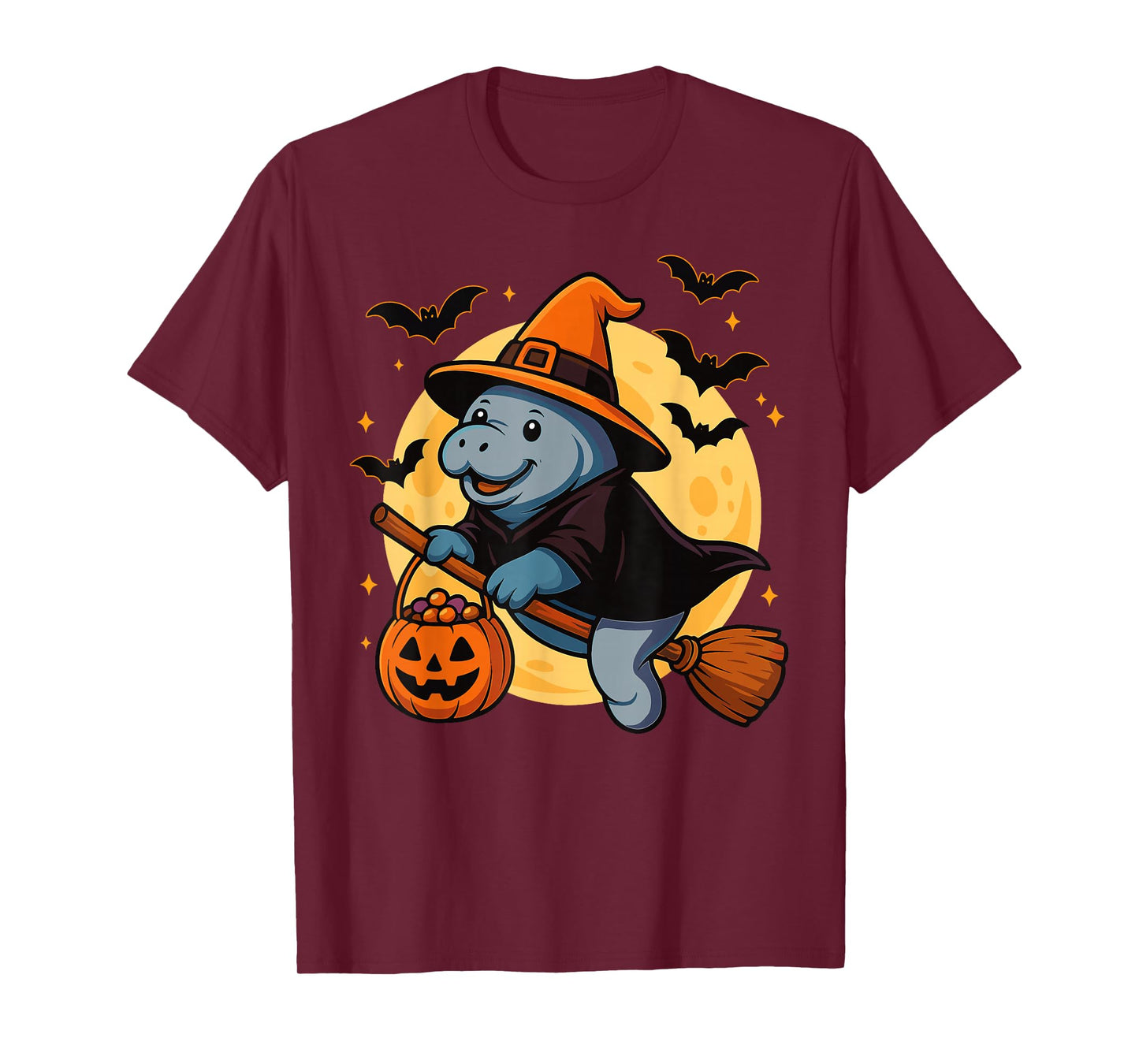 Manatee Witch Hat Pumpkin Halloween Spooky Season T-Shirt