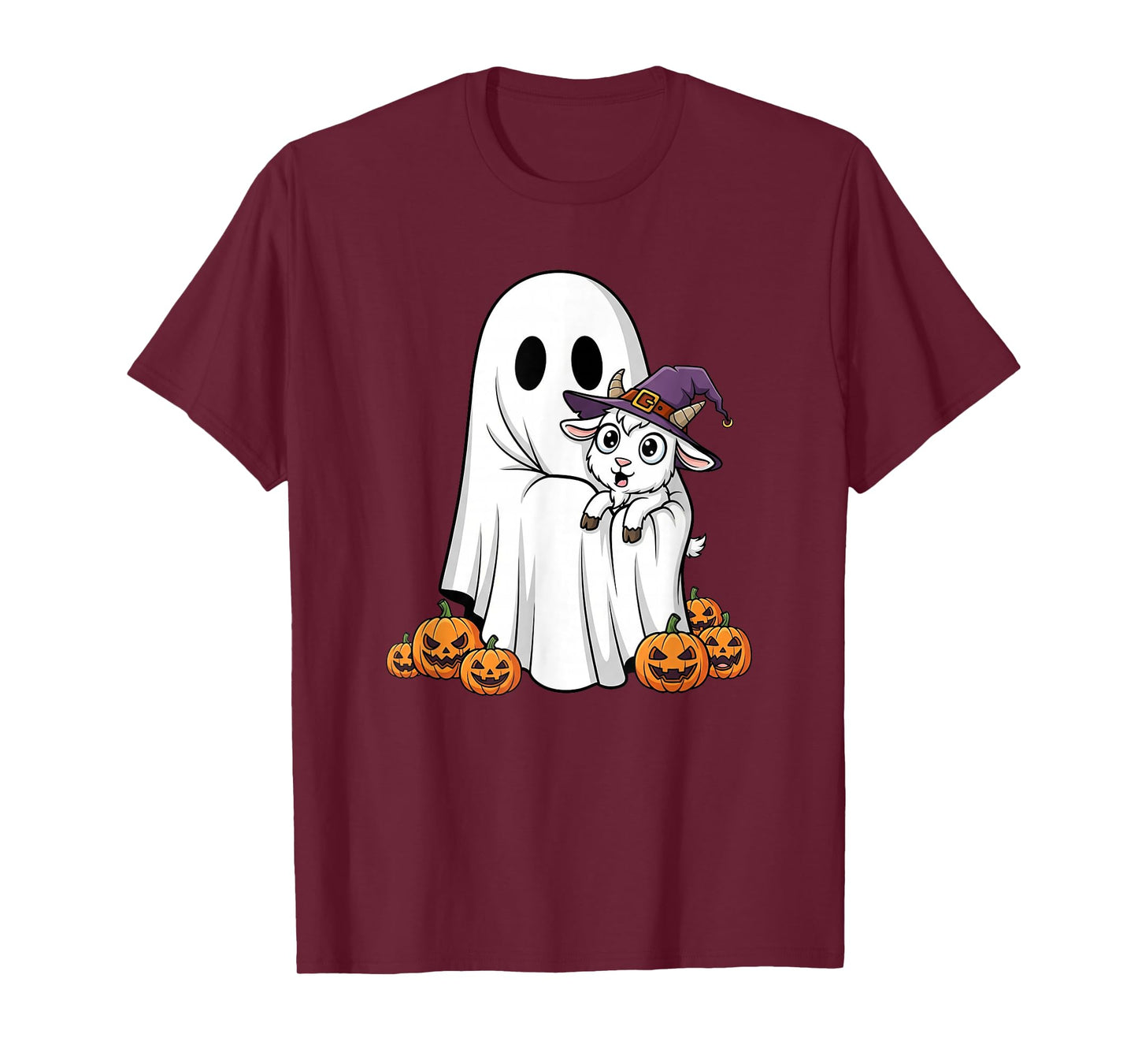 Funny Ghost Goat Pumpkin Halloween Kids Mens Womens T-Shirt