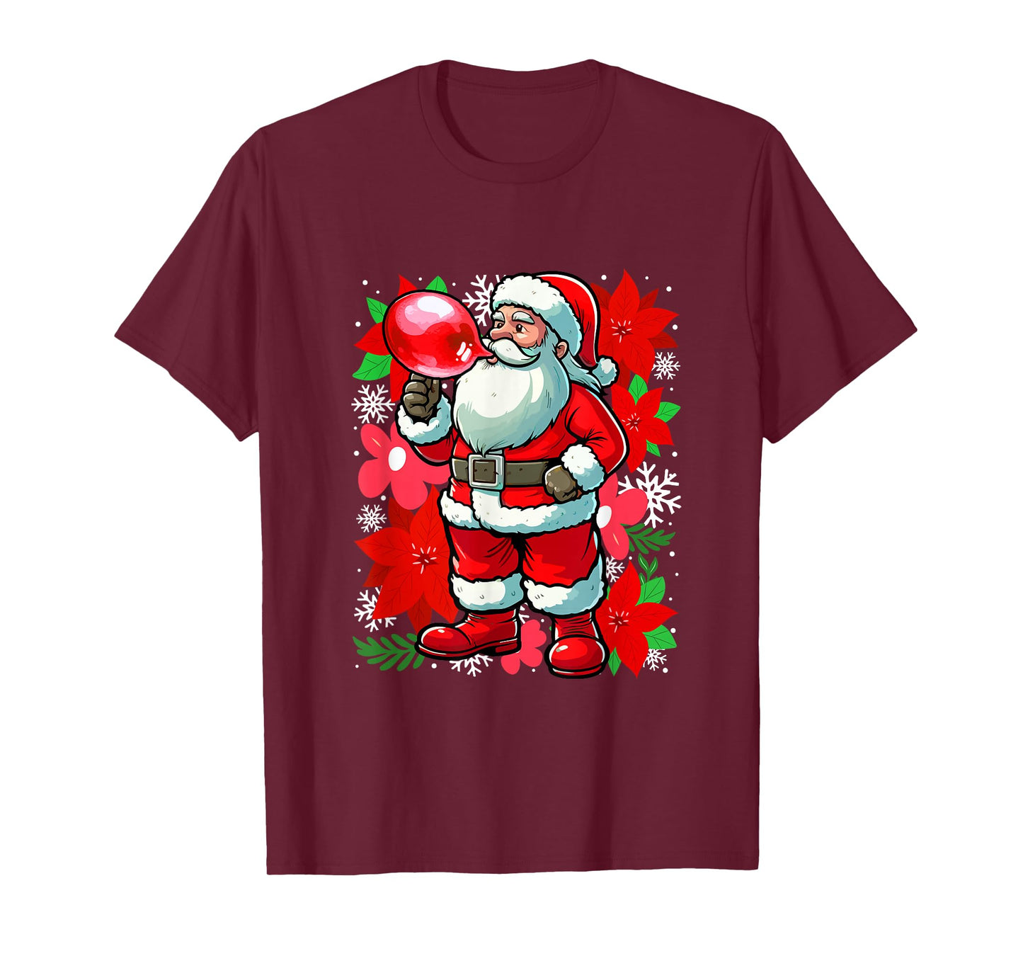 Floral Santa Blowing Bubble Christmas Matching Women Girl T-Shirt