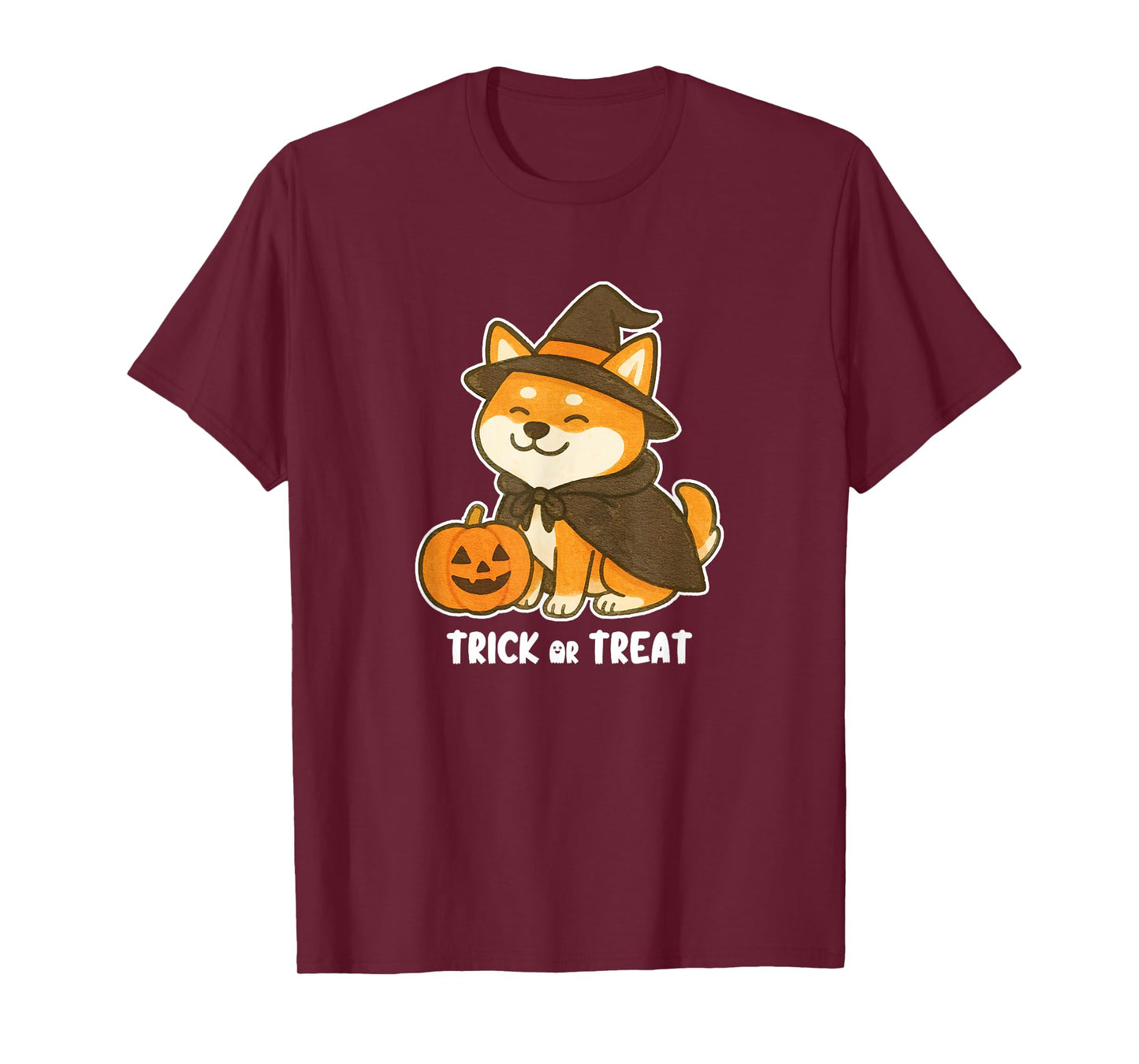 Shiba Inu Witch with Jack o Lantern Halloween Pumpkin Cute T-Shirt