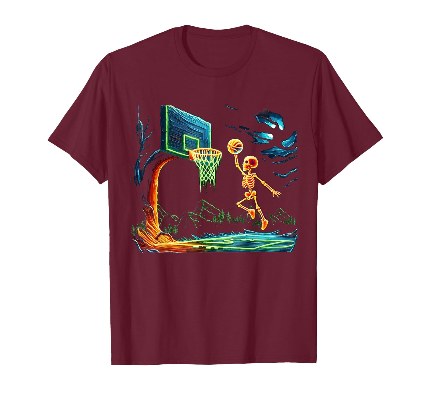 Skeleton Slam Dunk Hoop Basketball Halloween Men Boys Fans T-Shirt