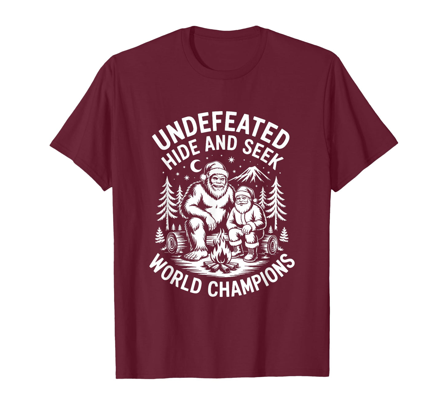 Santa Bigfoot Hide and Seek Funny Christmas T-Shirt