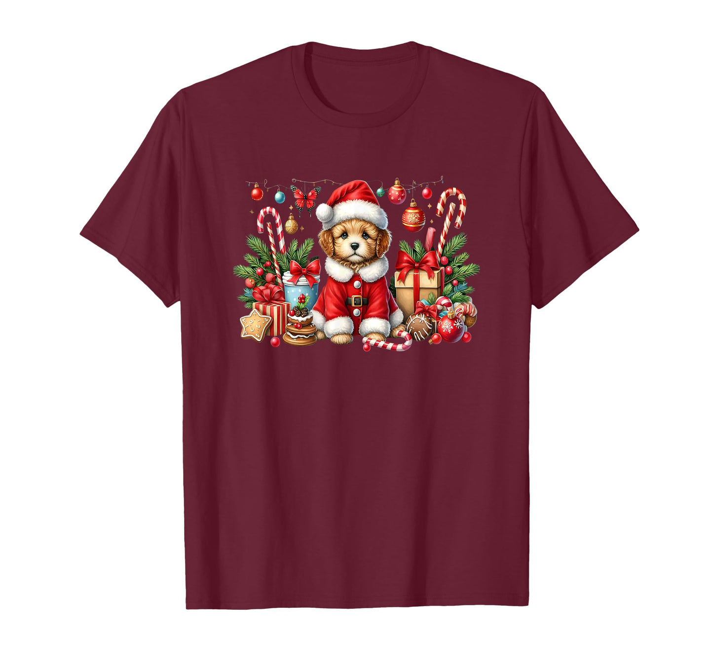 Adorable Santa Puppy Candy Canes Ornaments T-Shirt