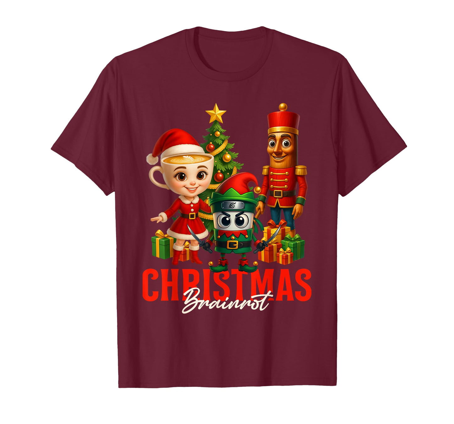 Young Boys Kids Christmas Brainrot Holiday Squad Santa Elf T-Shirt