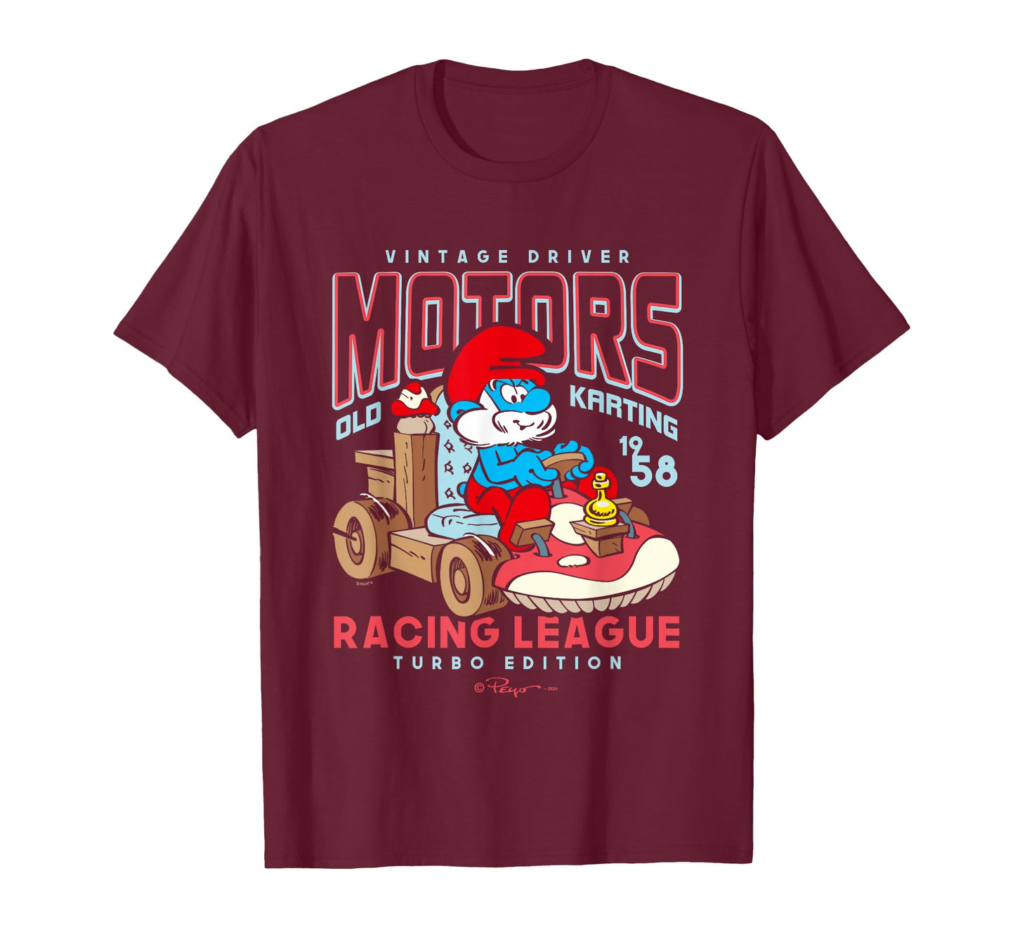 The Smurfs Vintage Driver Motors Old Karting Papa Smurf Logo T-Shirt