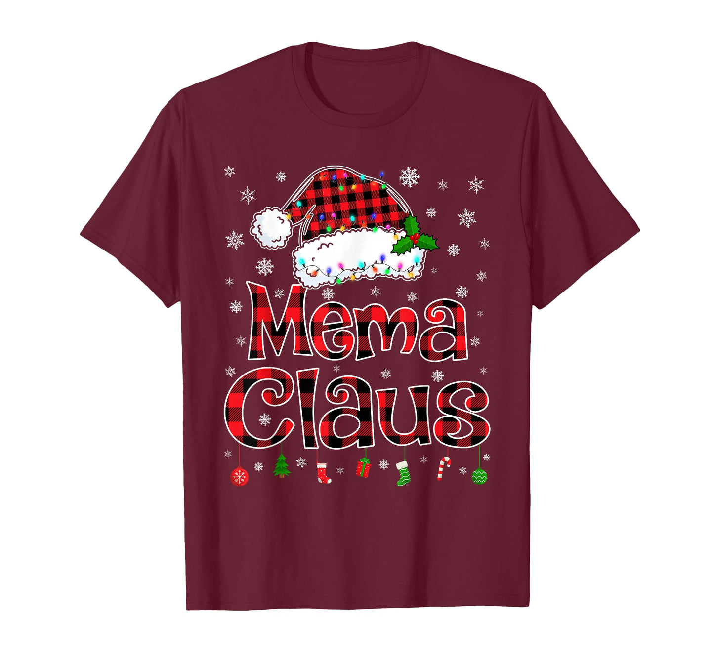 Mema Claus Christmas Lights Xmas Pajama Matching Family T-Shirt