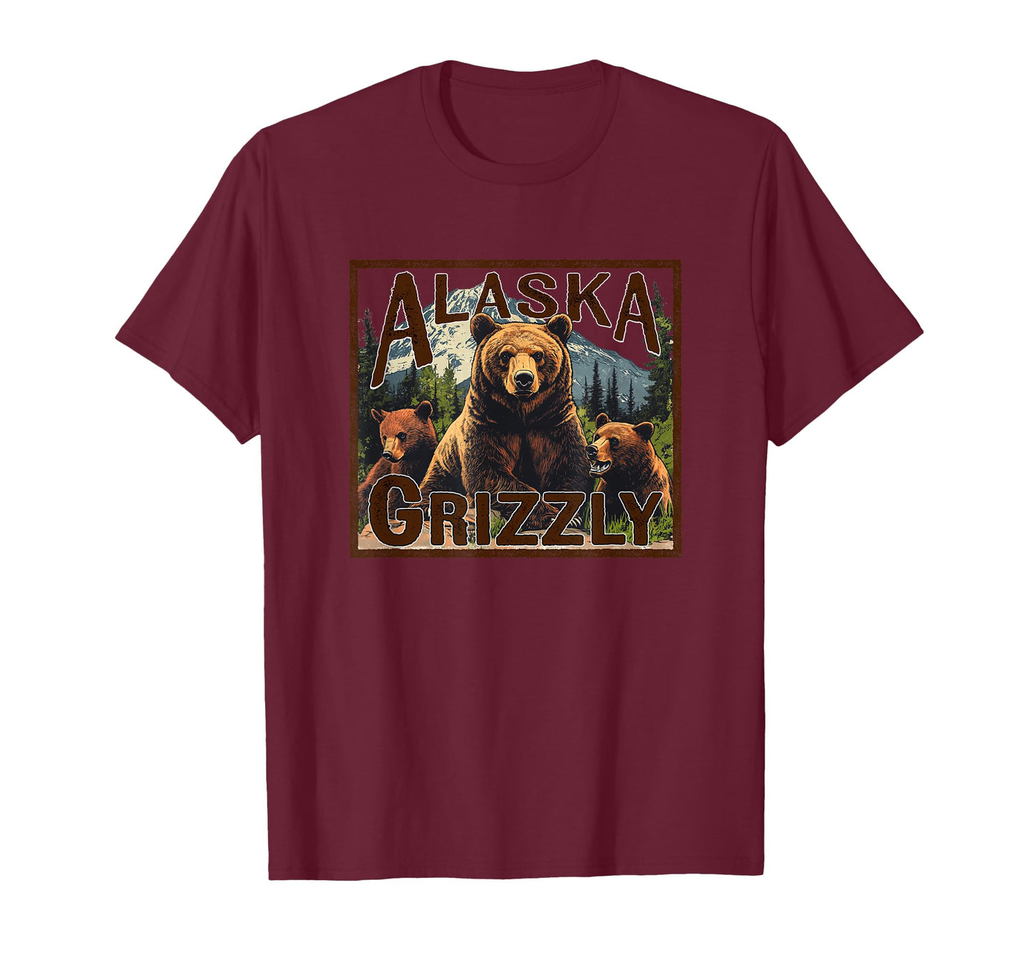 Alaska Grizzly Bear Vintage Mountain Trees Retro Souvenir T-Shirt