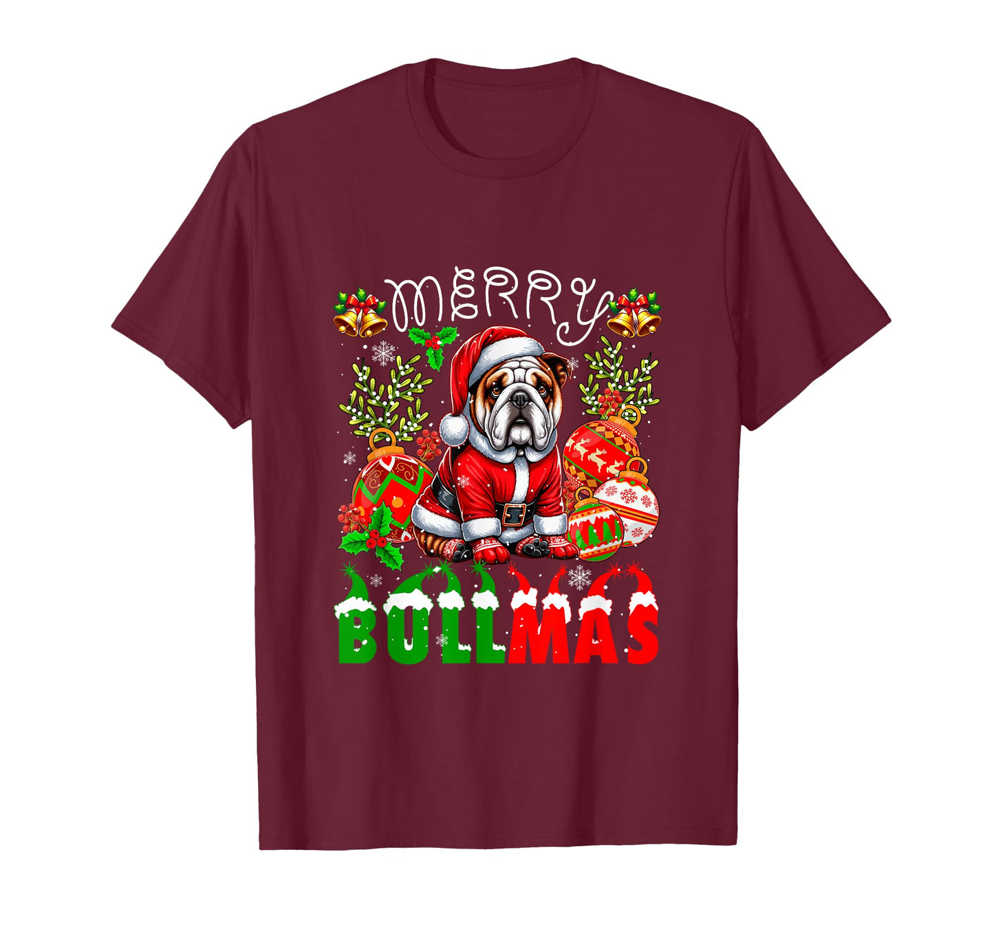 Merry Bullmas Santa Bulldog Decorating Xmas Owner Family T-Shirt