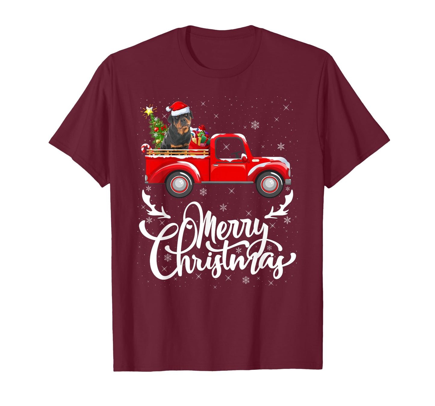 Rottweiler Dog On Christmas Tree Red Truck Xmas Pajamas T-Shirt