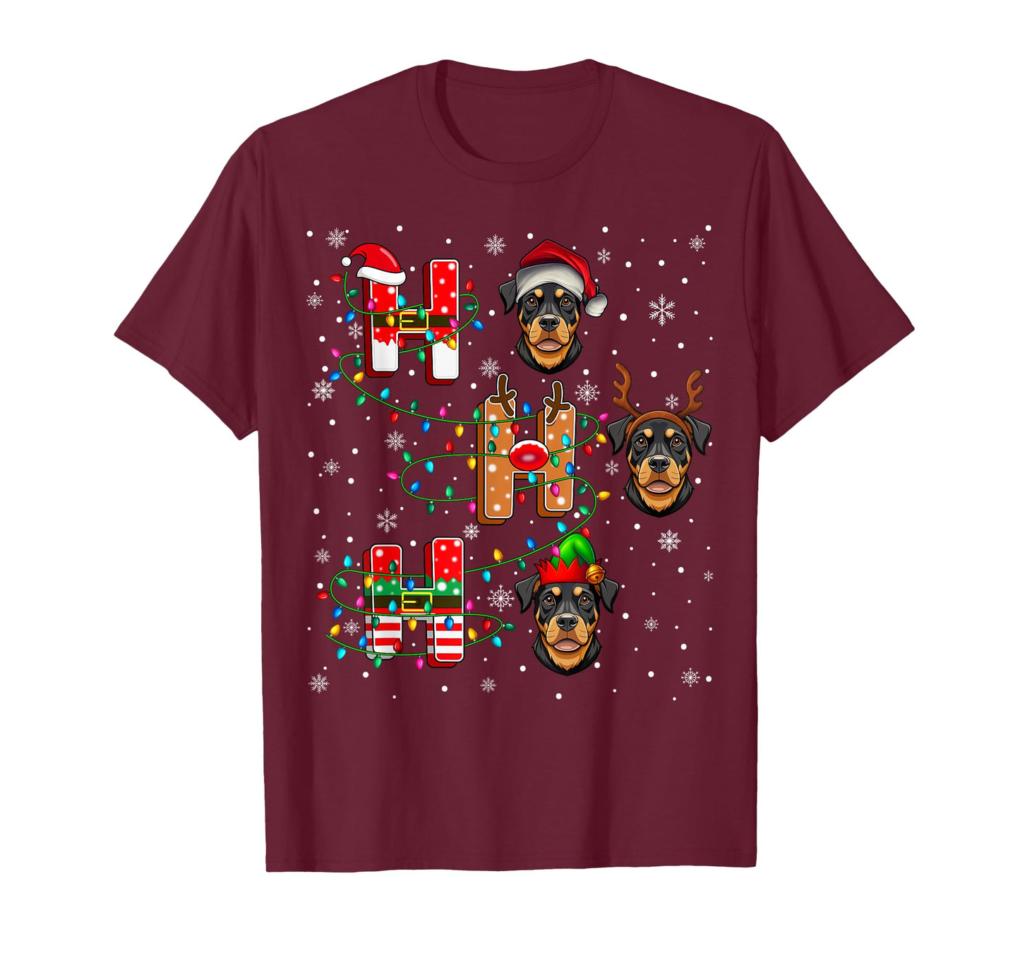 Ho Ho Ho Santa Reindeer Hat Elf Matching Rottweiler Dog Xmas T-Shirt
