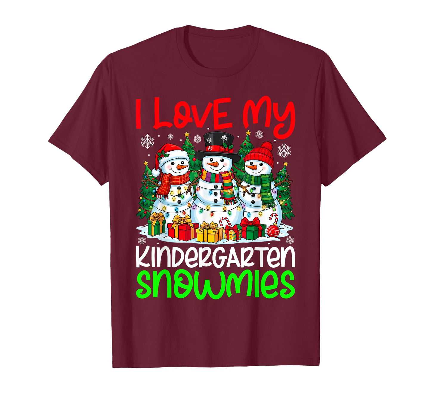 I Love My Kindergarten Snowmies Christmas Teacher Xmas T-Shirt