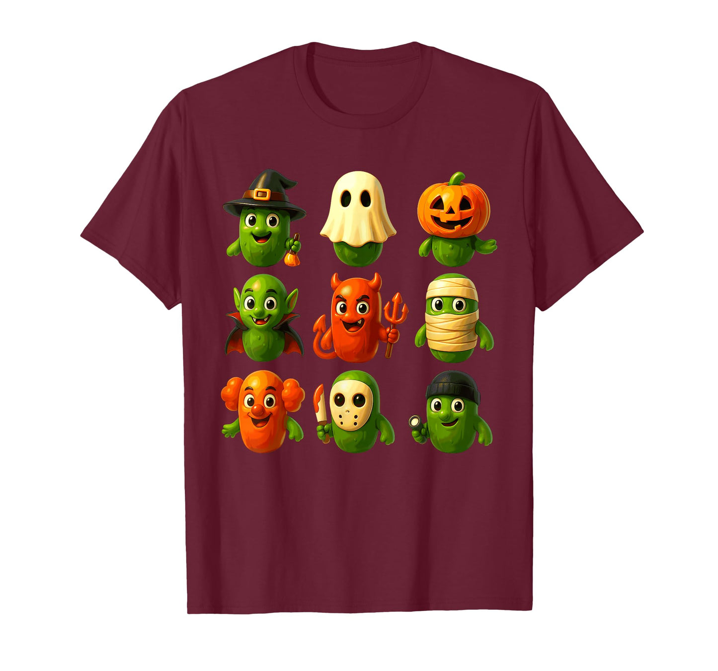 Cute Pickles Witch Pumpkin Mummy Ghost Costume Halloween Day T-Shirt